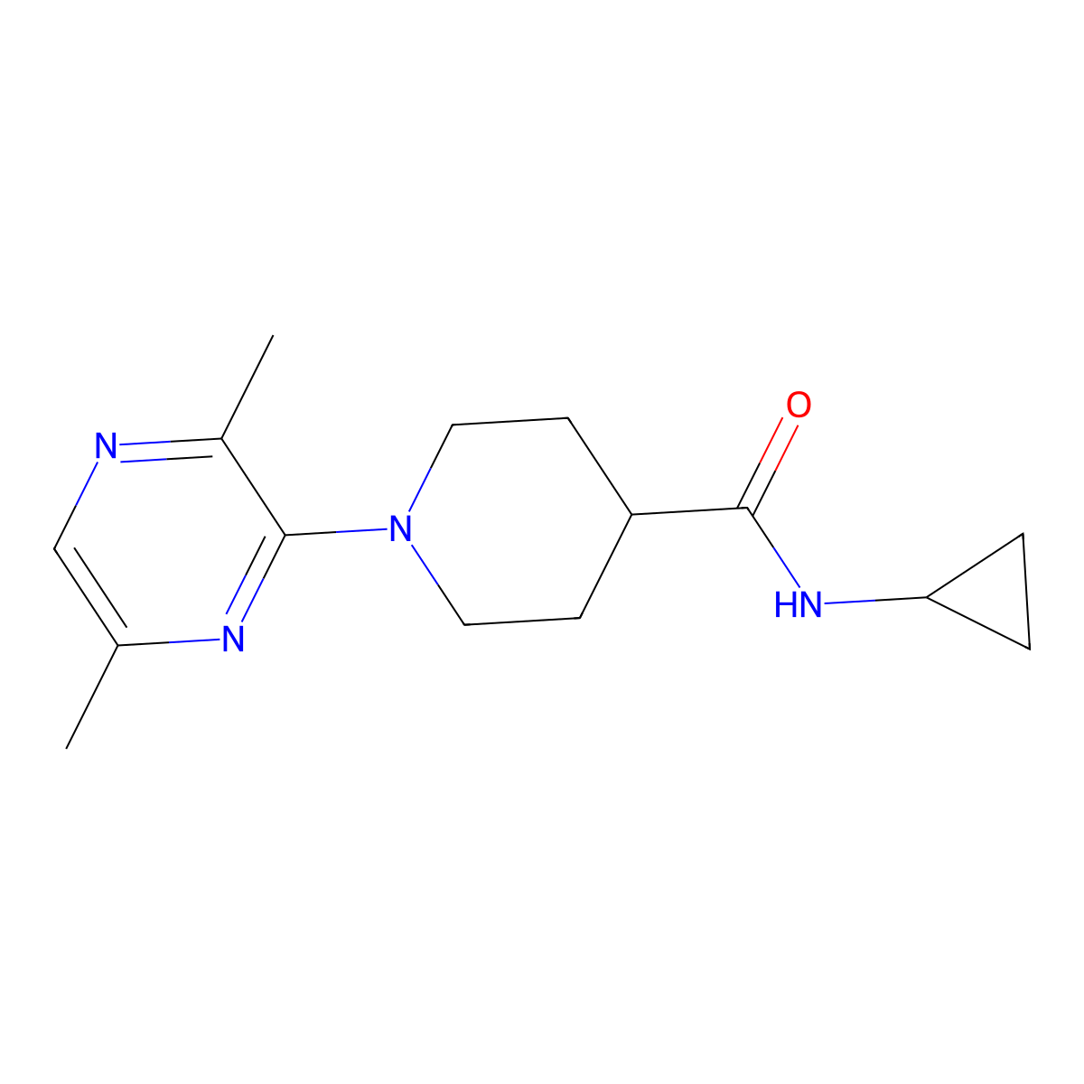 N-cyclopropyl-1-(3,6-dimethylpyrazin-2-yl)piperidine-4-carboxamide molecular structure, CAS 842110-19-4