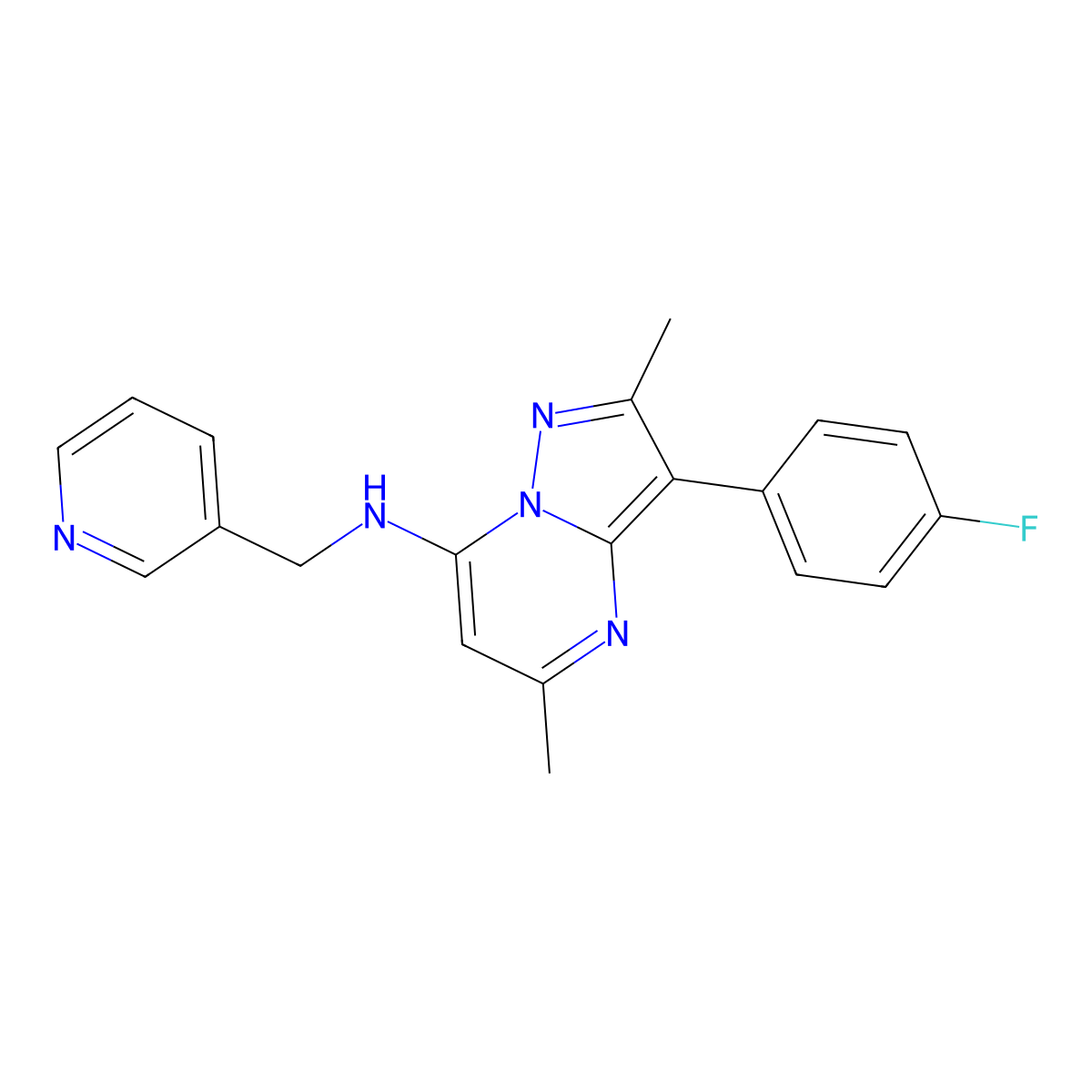 3-(4-fluorophenyl)-2,5-dimethyl-N-(pyridin-3-ylmethyl)pyrazolo[1,5-a]pyrimidin-7-amine molecular structure, CAS 842111-87-9