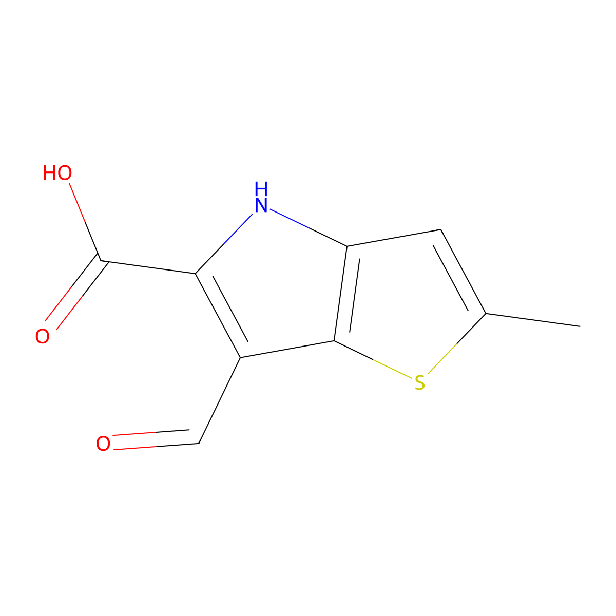 6-formyl-2-methyl-4H-thieno(3,2-b)pyrrole-5-carboxylic acid molecular structure, CAS 842112-66-7