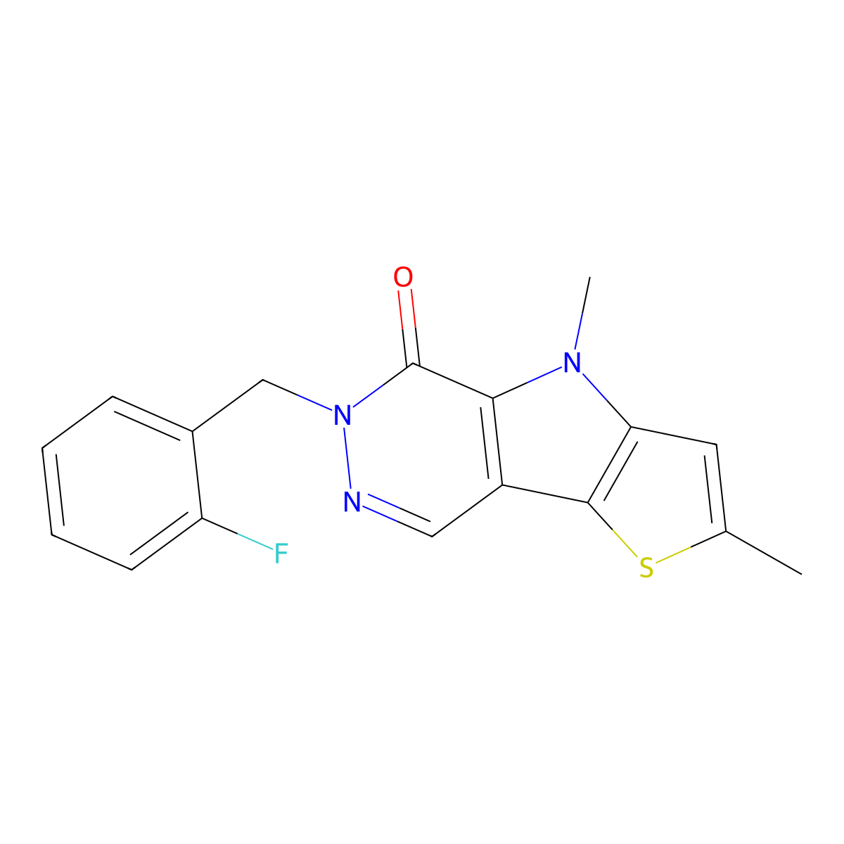 6-(2-fluorobenzyl)-2,4-dimethyl-4,6-dihydro-5H-thieno(2',3':4,5)pyrrolo(2,3-d)pyridazin-5-one molecular structure, CAS 842112-70-3
