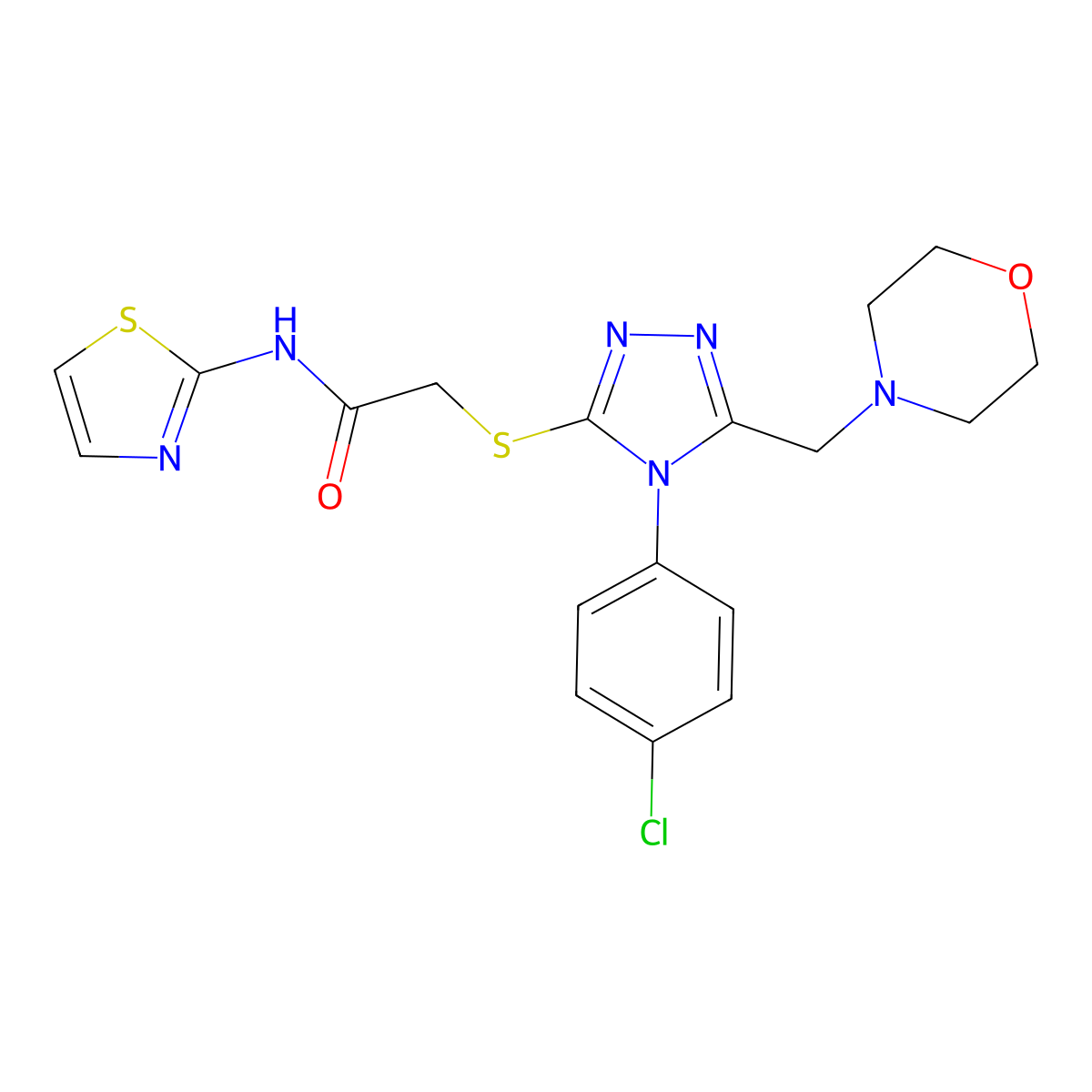 2-[[4-(4-chlorophenyl)-5-(morpholin-4-ylmethyl)-1,2,4-triazol-3-yl]sulfanyl]-N-(1,3-thiazol-2-yl)acetamide molecular structure, CAS 842113-65-9