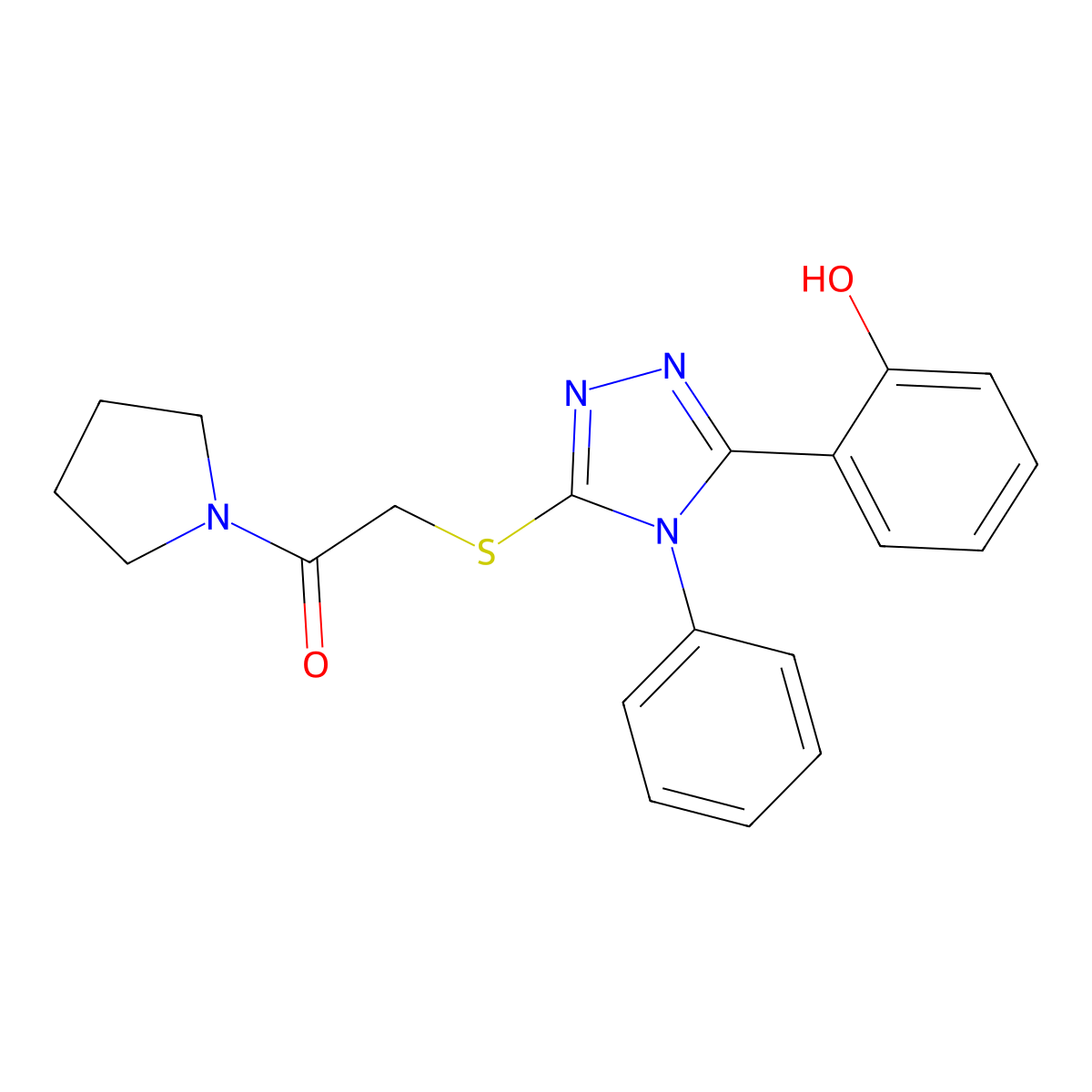 2-{[5-(2-hydroxyphenyl)-4-phenyl-4H-1,2,4-triazol-3-yl]sulfanyl}-1-(pyrrolidin-1-yl)ethanone molecular structure, CAS 842113-82-0