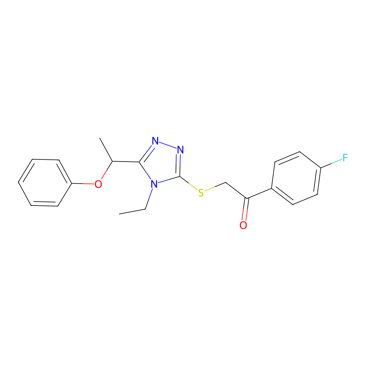 2-{[4-ethyl-5-(1-phenoxyethyl)-4H-1,2,4-triazol-3-yl]sulfanyl}-1-(4-fluorophenyl)ethanone molecular structure, CAS 842114-52-7