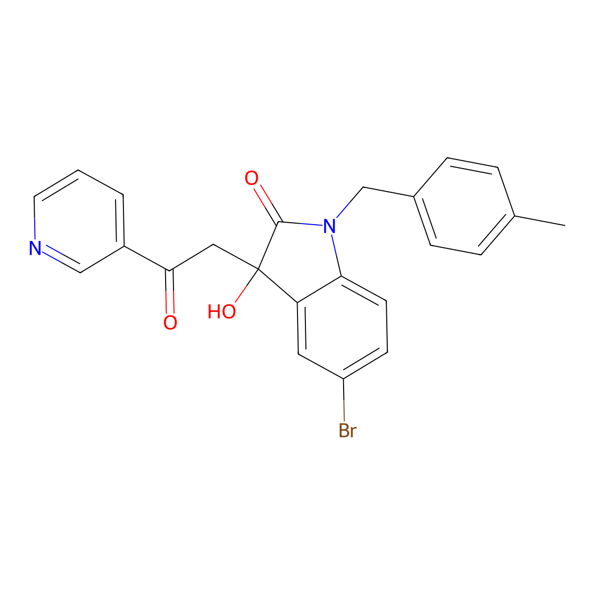 5-Bromo-3-hydroxy-1-[(4-methylphenyl)methyl]-3-(2-oxo-2-pyridin-3-ylethyl)indol-2-one molecular structure, CAS 842115-23-5