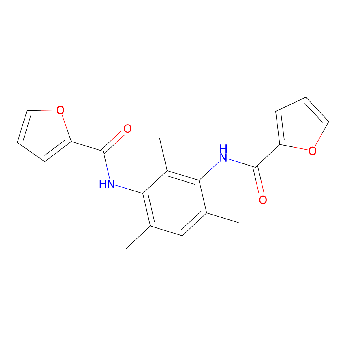 N-[3-(furan-2-carbonylamino)-2,4,6-trimethylphenyl]furan-2-carboxamide molecular structure, CAS 842115-44-0