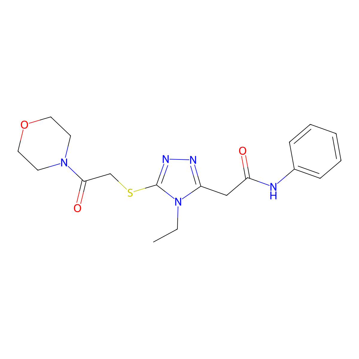 2-[4-ethyl-5-(2-morpholin-4-yl-2-oxoethyl)sulfanyl-1,2,4-triazol-3-yl]-N-phenylacetamide molecular structure, CAS 842115-83-7