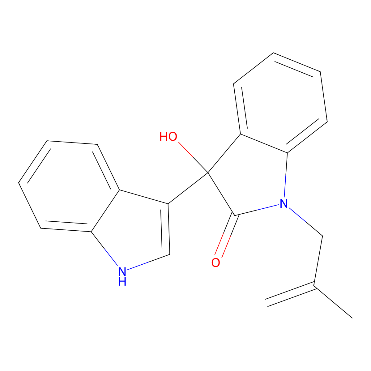 3-hydroxy-3-(1H-indol-3-yl)-1-(2-methylprop-2-enyl)indol-2-one molecular structure, CAS 842115-88-2