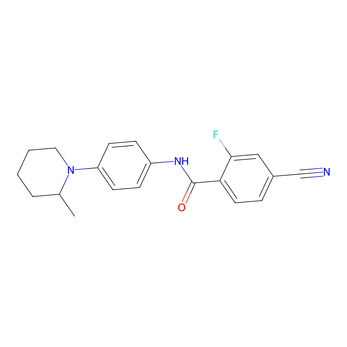 4-cyano-2-fluoro-N-[4-(2-methylpiperidin-1-yl)phenyl]benzamide molecular structure, CAS 842116-24-9