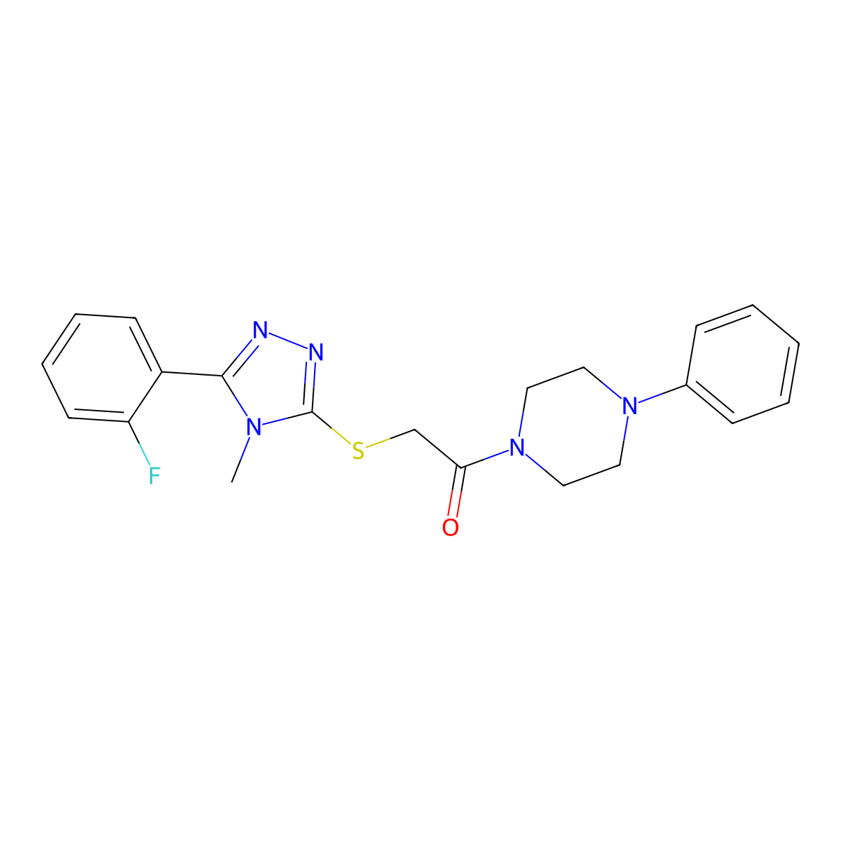 2-[[5-(2-Fluorophenyl)-4-methyl-1,2,4-triazol-3-yl]sulfanyl]-1-(4-phenylpiperazin-1-yl)ethanone molecular structure, CAS 842116-70-5