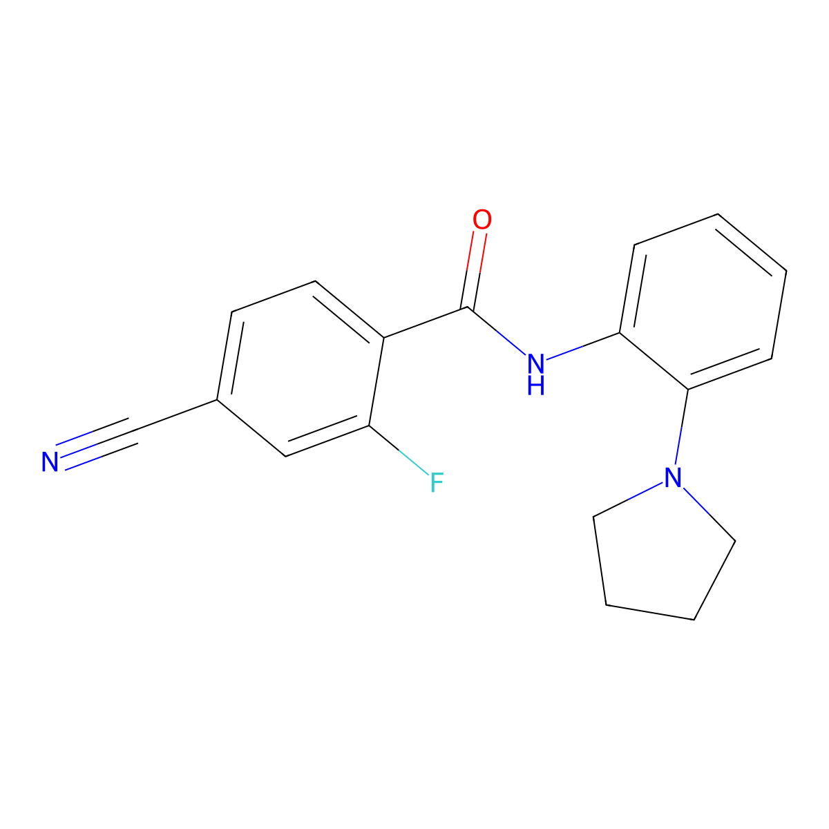 4-cyano-2-fluoro-N-(2-pyrrolidin-1-ylphenyl)benzamide molecular structure, CAS 842116-72-7