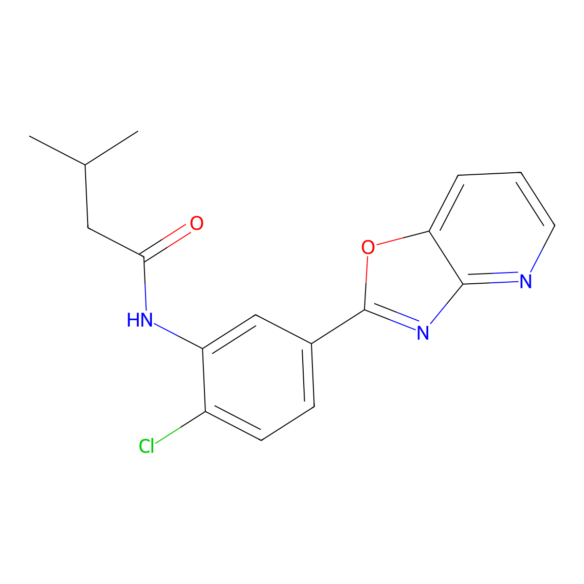 N-[2-chloro-5-([1,3]oxazolo[4,5-b]pyridin-2-yl)phenyl]-3-methylbutanamide molecular structure, CAS 842116-80-7