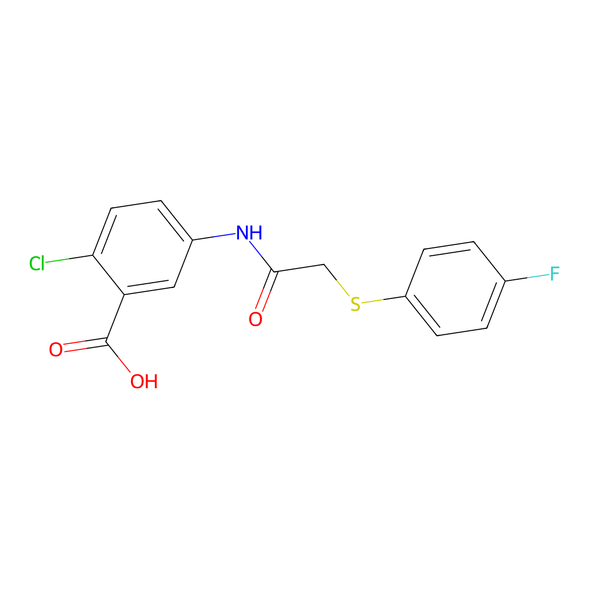 2-chloro-5-[[2-(4-fluorophenyl)sulfanylacetyl]amino]benzoic Acid molecular structure, CAS 842116-88-5