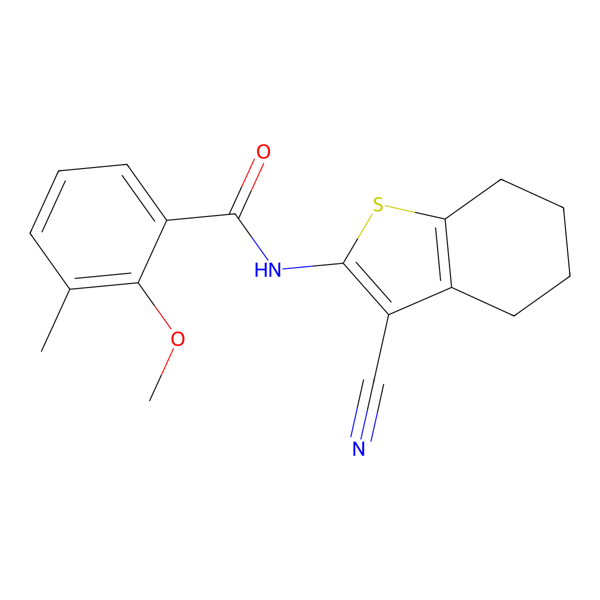 N-(3-cyano-4,5,6,7-tetrahydro-1-benzothiophen-2-yl)-2-methoxy-3-methylbenzamide molecular structure, CAS 842116-95-4