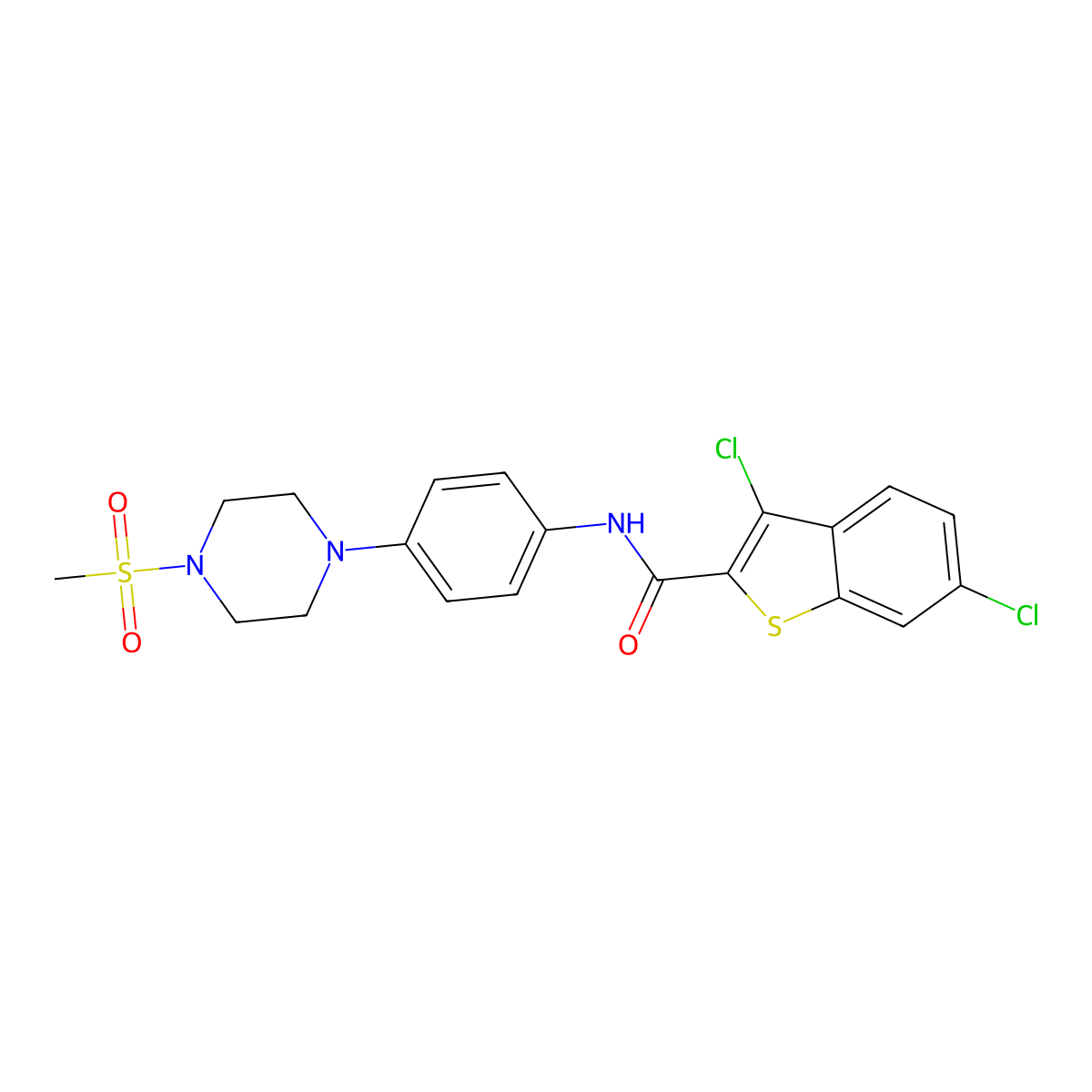 3,6-dichloro-N-[4-(4-methylsulfonylpiperazin-1-yl)phenyl]-1-benzothiophene-2-carboxamide molecular structure, CAS 842116-99-8