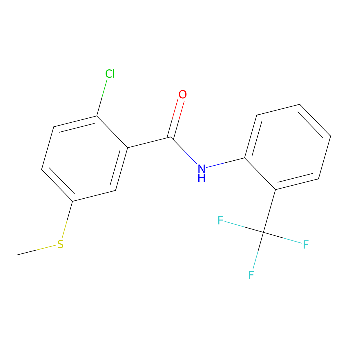 2-Chloro-5-(methylthio)-N-(2-(trifluoromethyl)phenyl)benzamide molecular structure, CAS 842117-21-9