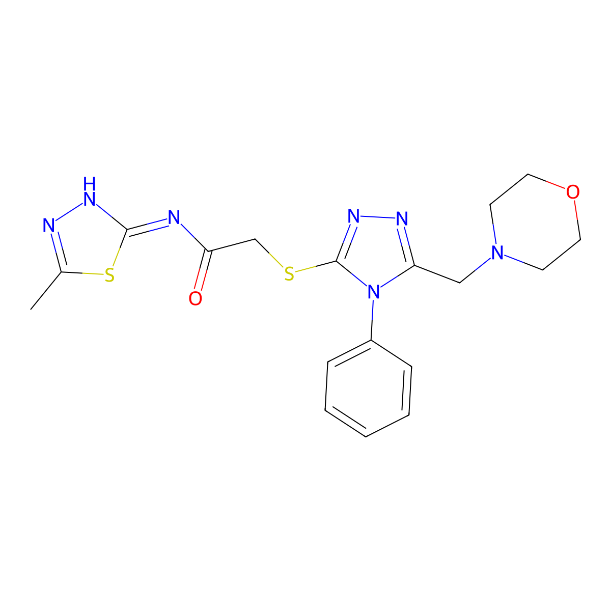 N-(5-methyl-1,3,4-thiadiazol-2-yl)-2-[[5-(morpholin-4-ylmethyl)-4-phenyl-1,2,4-triazol-3-yl]sulfanyl]acetamide molecular structure, CAS 842118-04-1