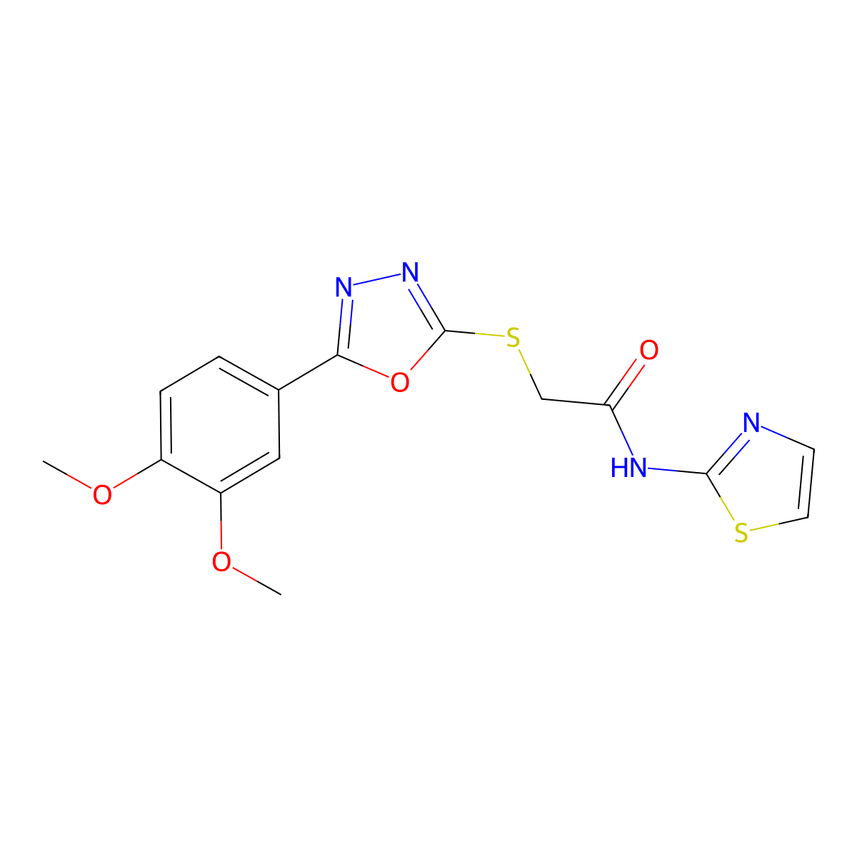 2-((5-(3,4-dimethoxyphenyl)-1,3,4-oxadiazol-2-yl)thio)-N-(thiazol-2-yl)acetamide molecular structure, CAS 842118-07-4