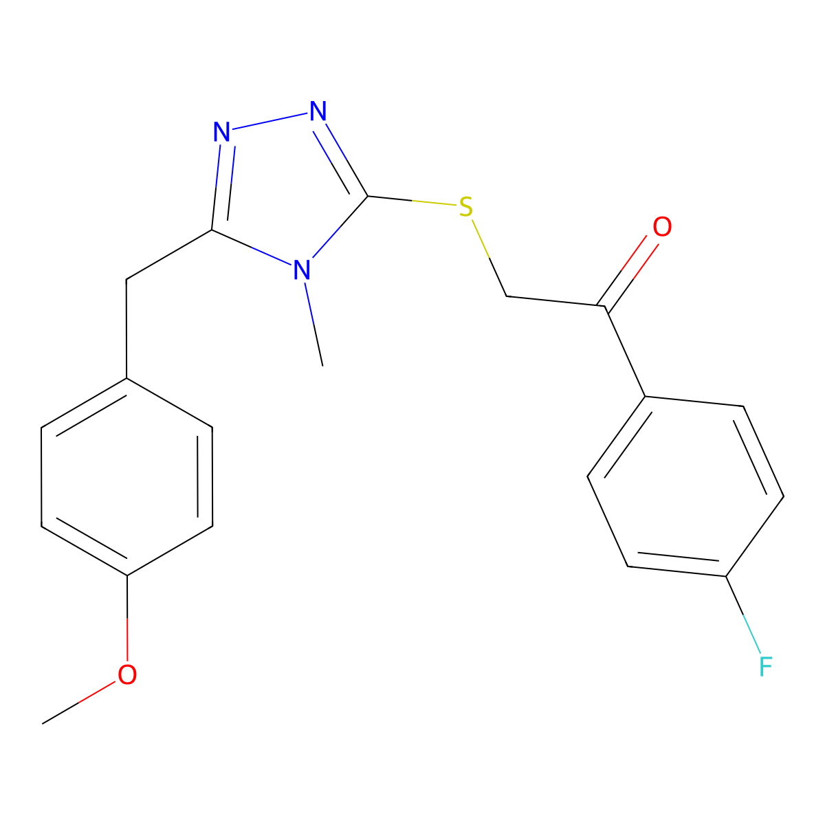 1-(4-Fluorophenyl)-2-[[5-[(4-methoxyphenyl)methyl]-4-methyl-1,2,4-triazol-3-yl]sulfanyl]ethanone molecular structure, CAS 842118-11-0