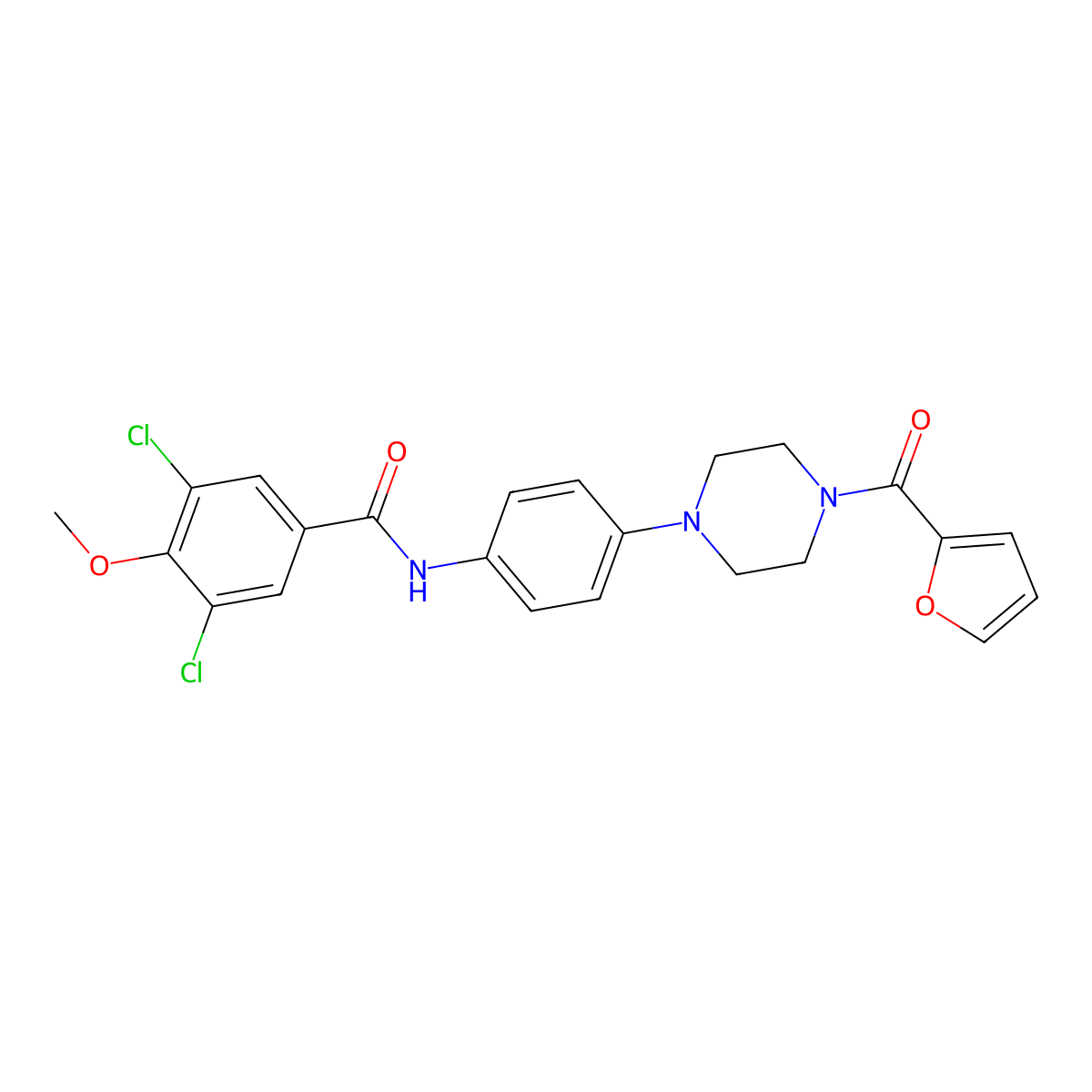 3,5-dichloro-N-[4-[4-(furan-2-carbonyl)piperazin-1-yl]phenyl]-4-methoxybenzamide molecular structure, CAS 842118-44-9