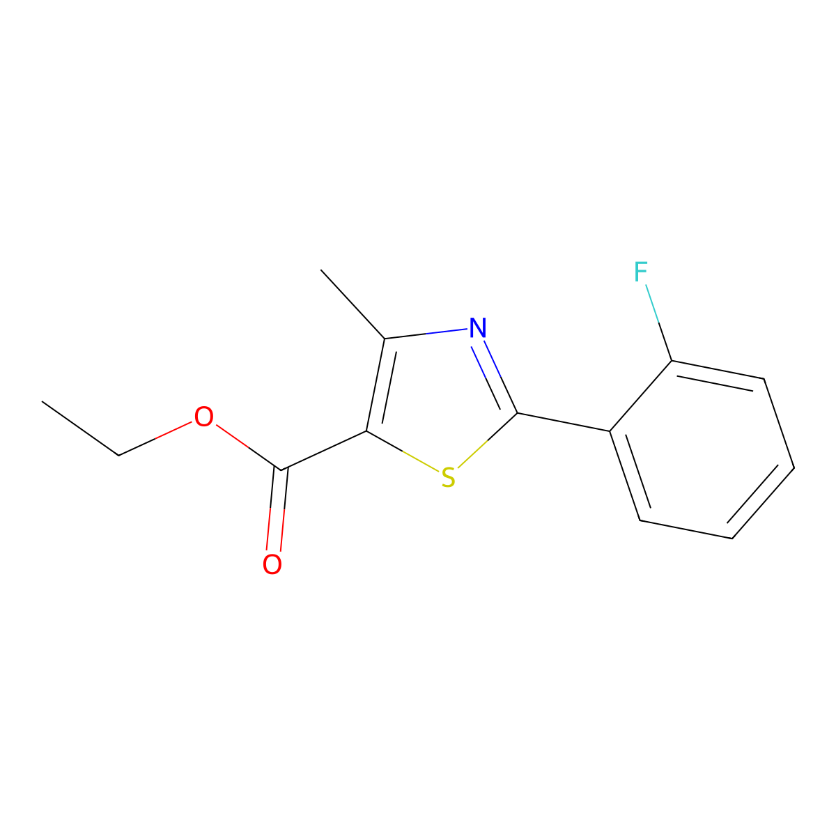 Ethyl 2-(2-fluorophenyl)-4-methyl-1,3-thiazole-5-carboxylate molecular structure, CAS 842118-59-6