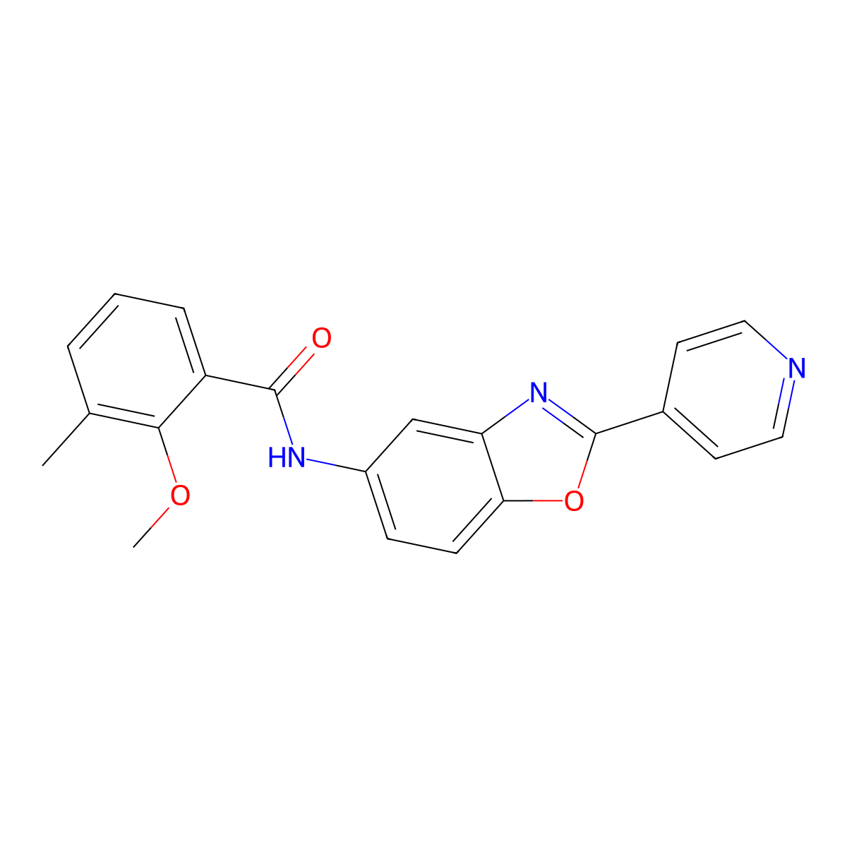 2-methoxy-3-methyl-N-(2-pyridin-4-yl-1,3-benzoxazol-5-yl)benzamide molecular structure, CAS 842118-86-9