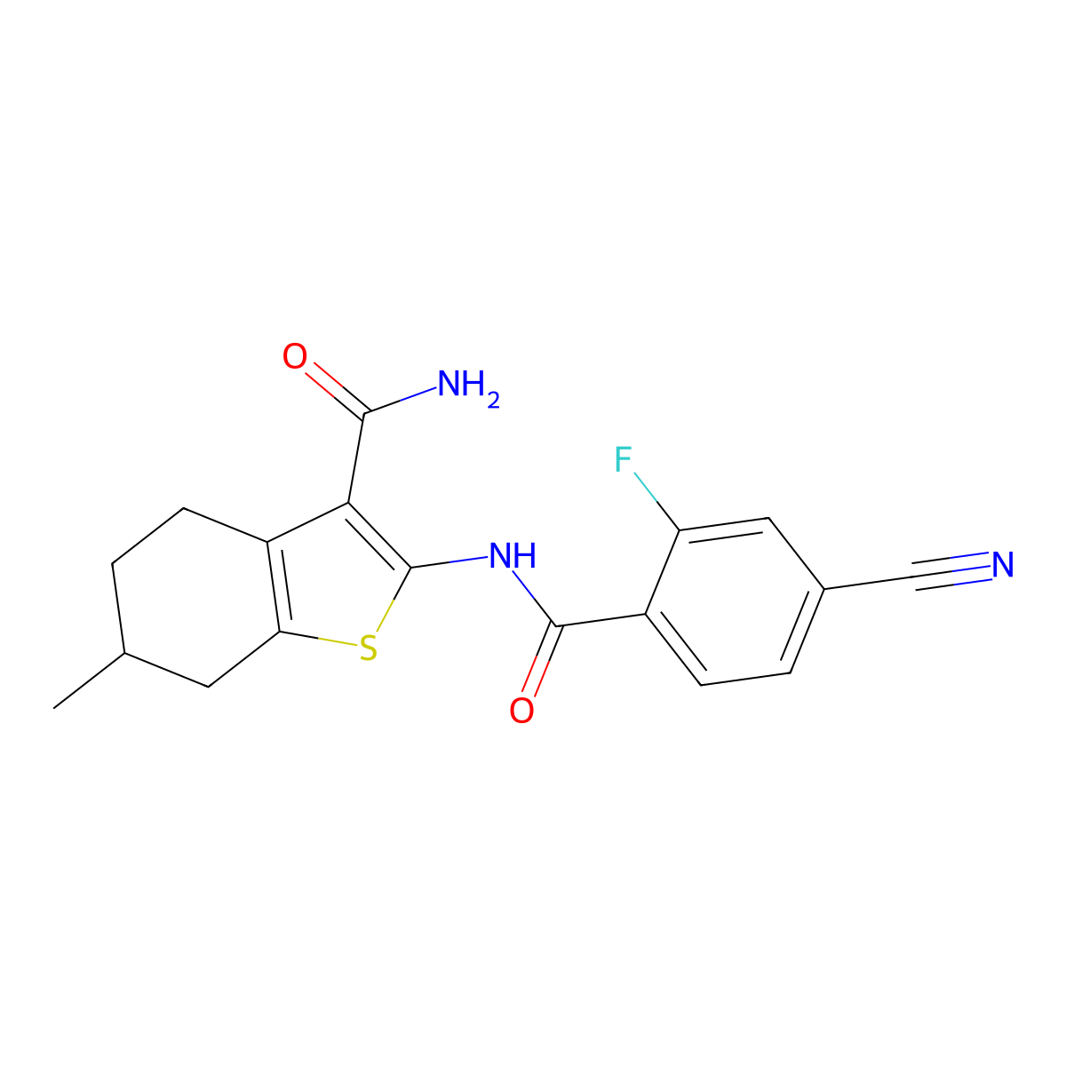 2-[(4-Cyano-2-fluorobenzoyl)amino]-6-methyl-4,5,6,7-tetrahydro-1-benzothiophene-3-carboxamide molecular structure, CAS 842118-94-9