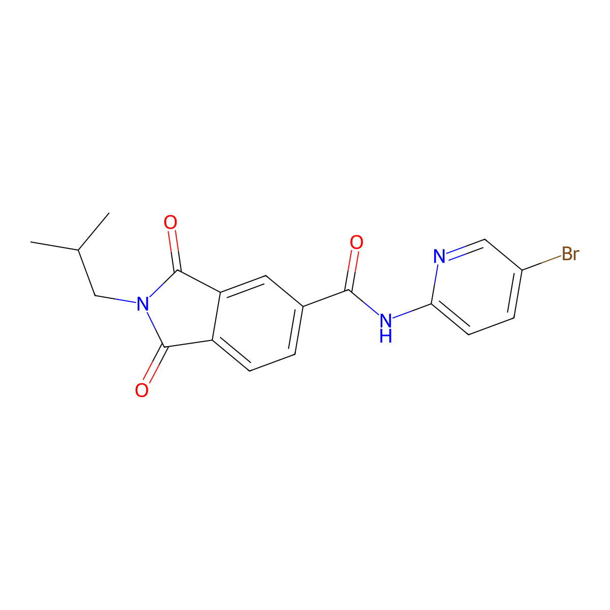 N-(5-bromopyridin-2-yl)-2-(2-methylpropyl)-1,3-dioxoisoindole-5-carboxamide molecular structure, CAS 842119-59-9