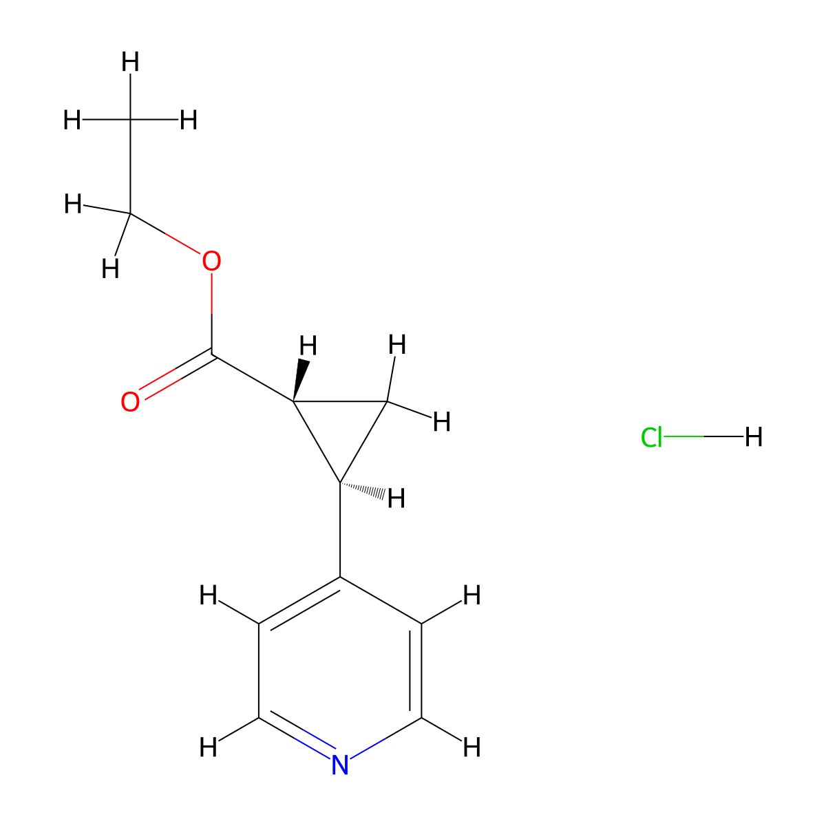 rac-ethyl (1R,2R)-2-(pyridin-4-yl)cyclopropane-1-carboxylate hydrochloride molecular structure, CAS 842119-66-8