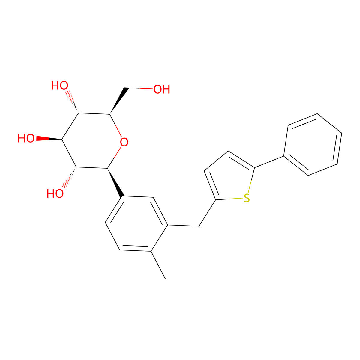 (2R,3S,4R,5R,6S)-2-(hydroxymethyl)-6-(4-methyl-3-((5-phenylthiophen-2-yl)methyl)phenyl)tetrahydro-2H-pyran-3,4,5-triol molecular structure, CAS 842133-16-8
