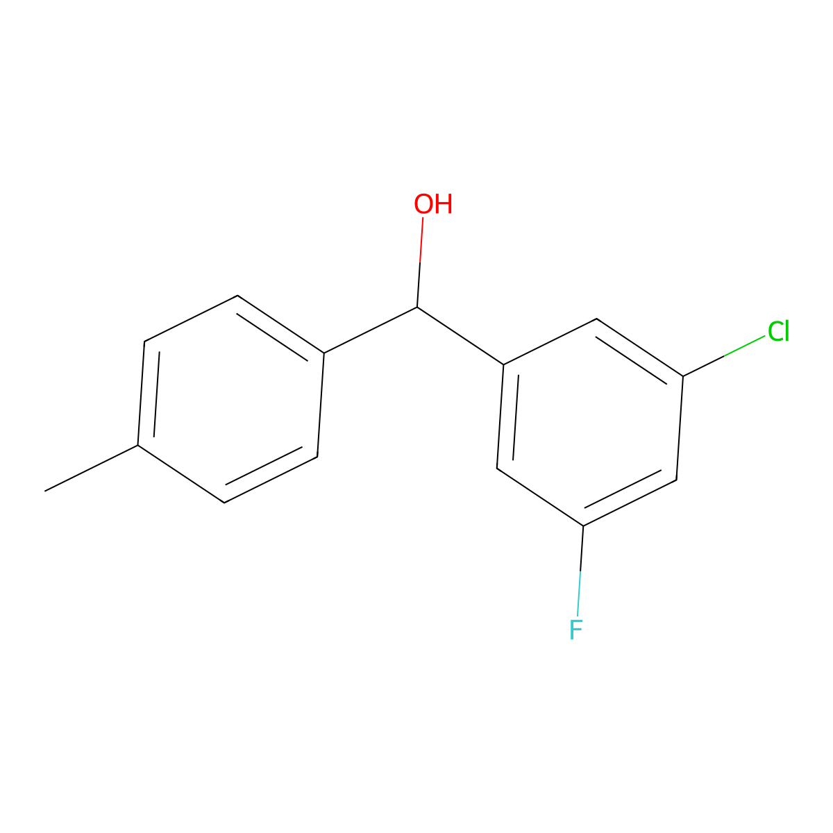 3-Chloro-5-fluoro-4'-methylbenzhydrol molecular structure, CAS 842140-54-9