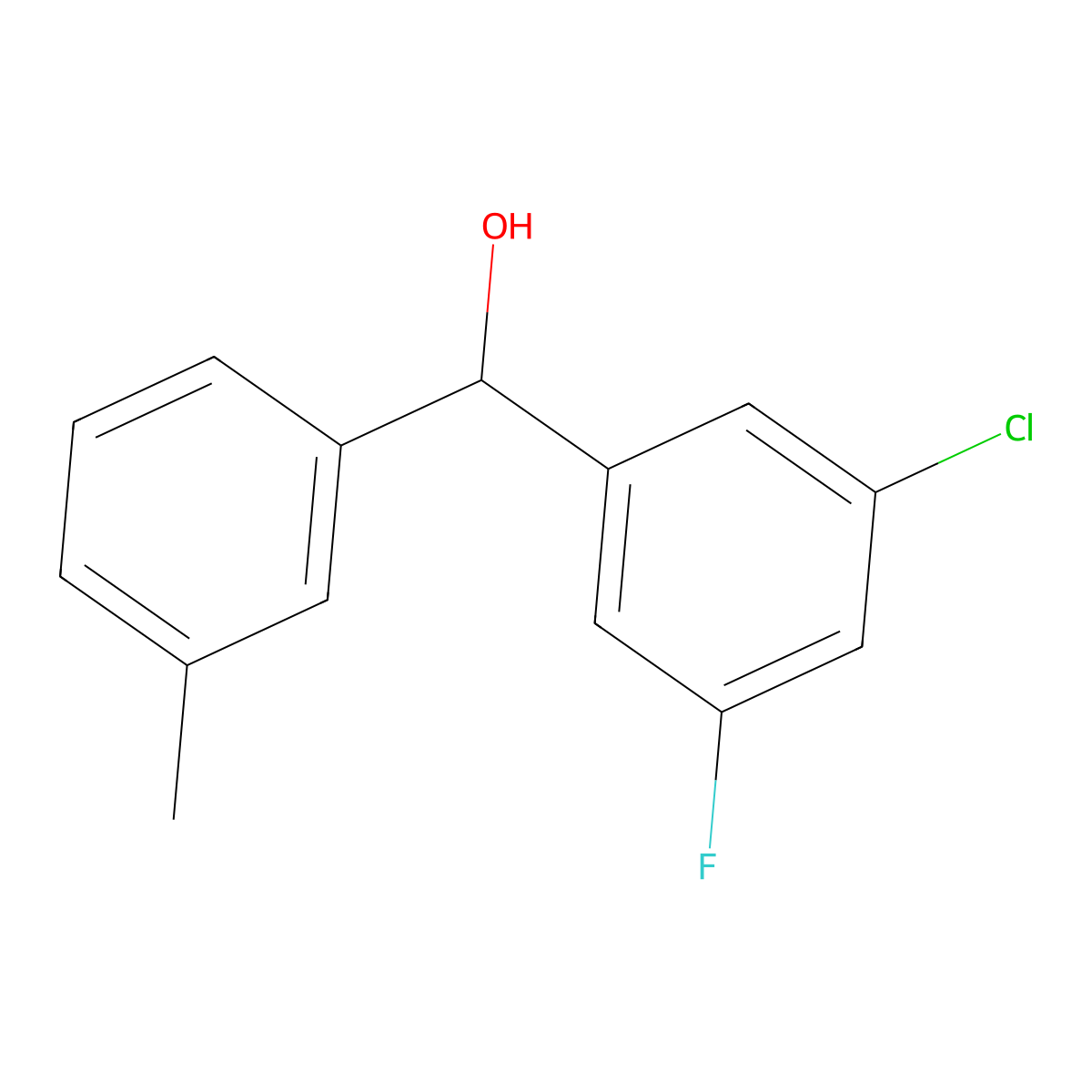 3-Chloro-5-fluoro-3'-methylbenzhydrol molecular structure, CAS 842140-70-9