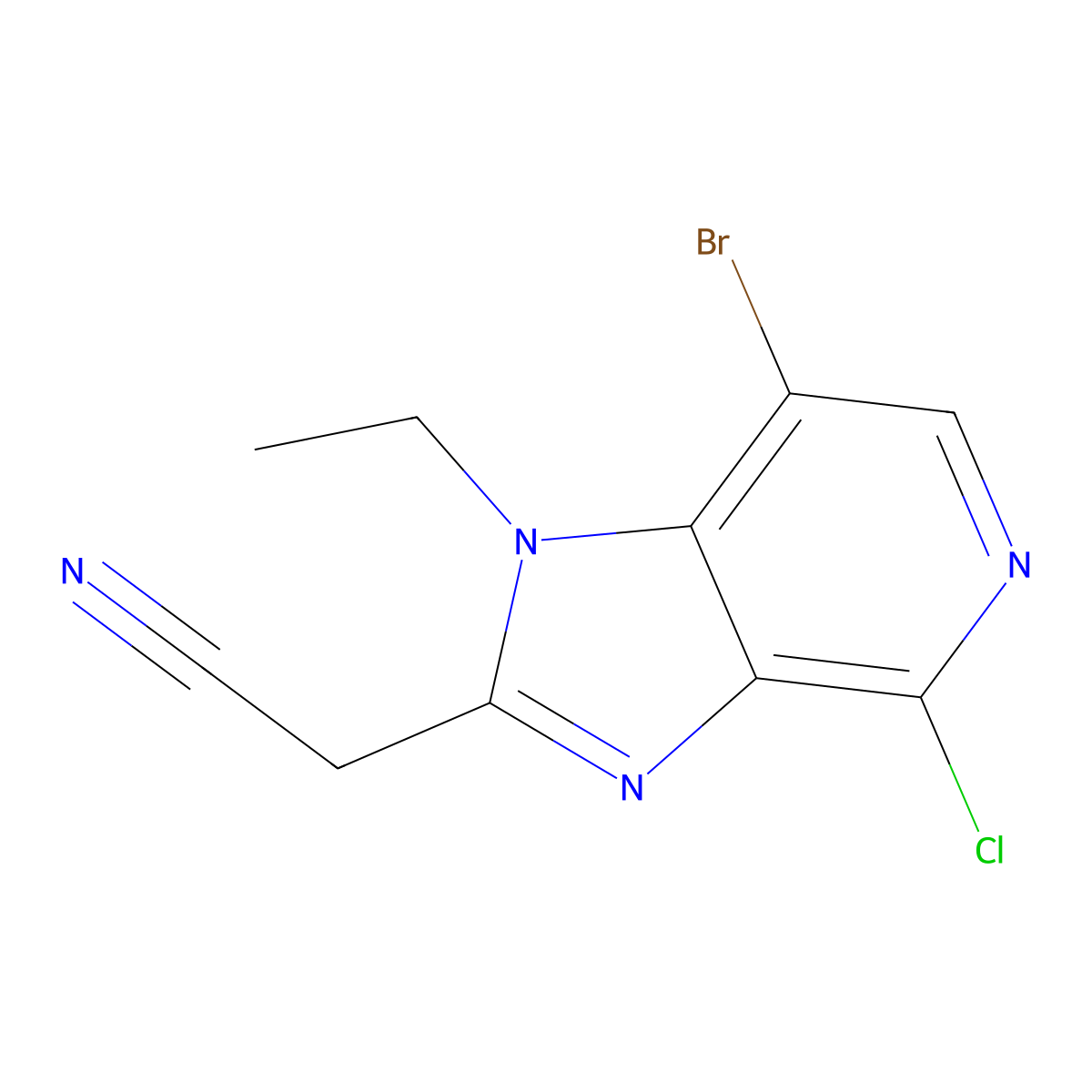 (7-bromo-4-chloro-1-ethyl-1H-imidazo[4,5-c]pyridin-2-yl)acetonitrile molecular structure, CAS 842144-05-2