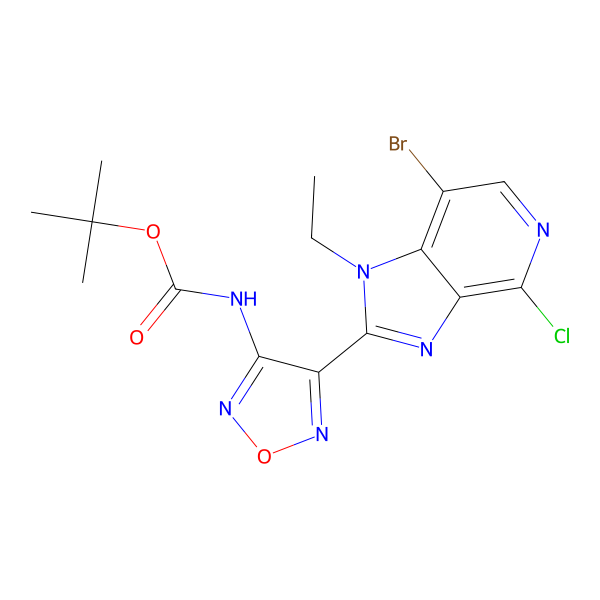 tert-Butyl 4-(7-bromo-4-chloro-1-ethyl-1H-imidazo[4,5-c]pyridin-2-yl)-1,2,5-oxadiazol-3-ylcarbamate molecular structure, CAS 842144-08-5