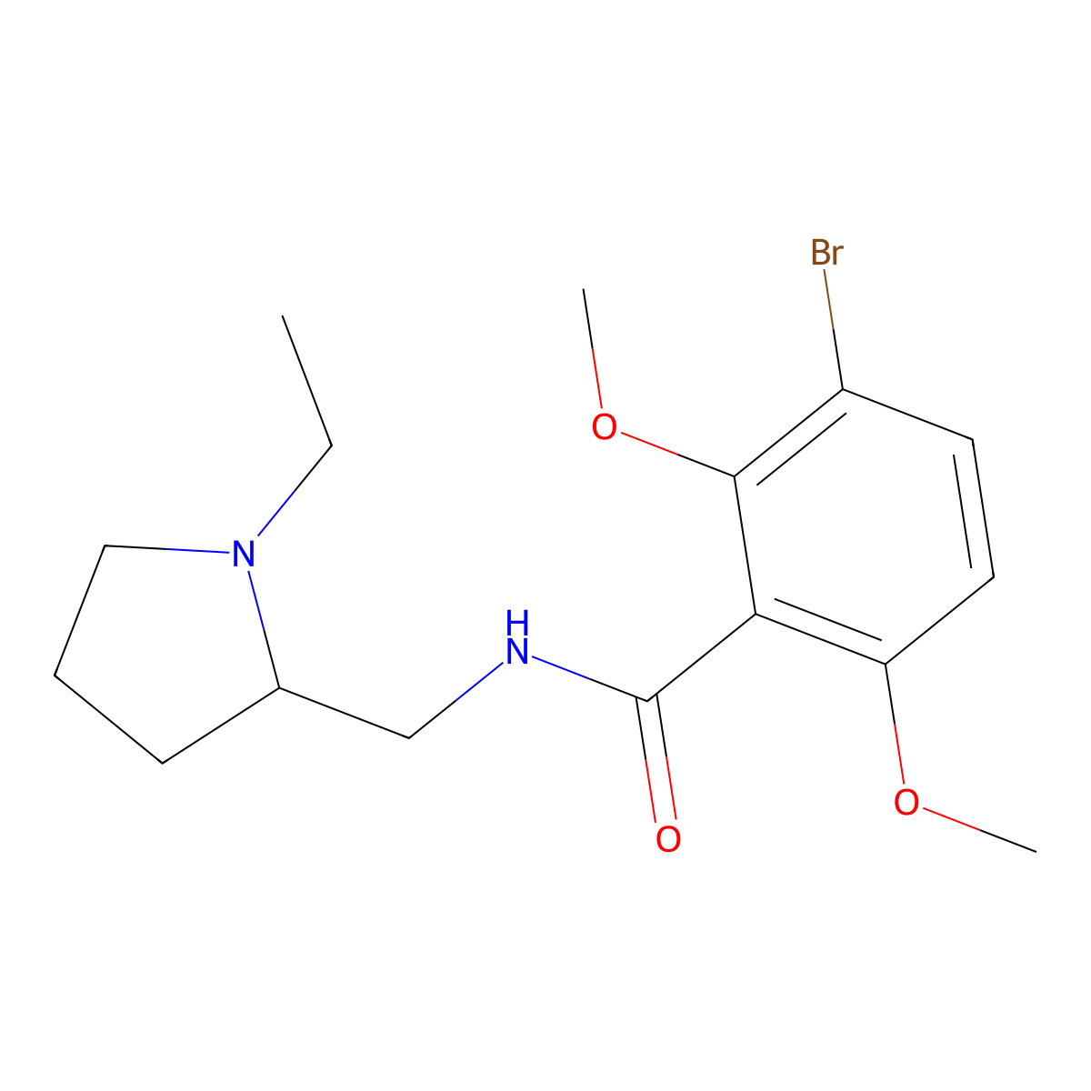 3-bromo-N-[(1-ethylpyrrolidin-2-yl)methyl]-2,6-dimethoxybenzamide molecular structure, CAS 84225-77-4