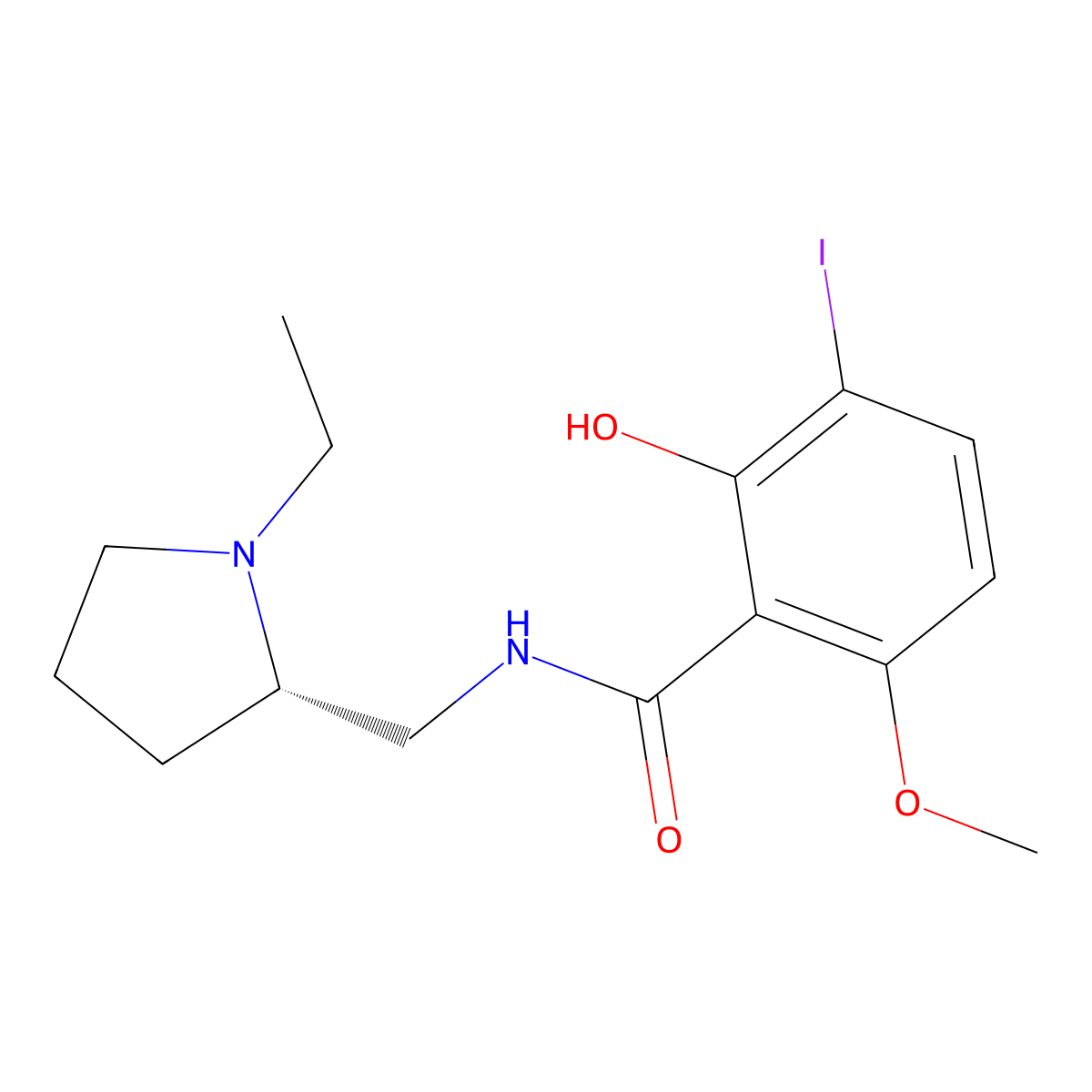 N-(((2S)-1-Ethyl-2-pyrrolidinyl)methyl)-2-hydroxy-3-iodo-6-methoxybenzamide molecular structure, CAS 84226-06-2