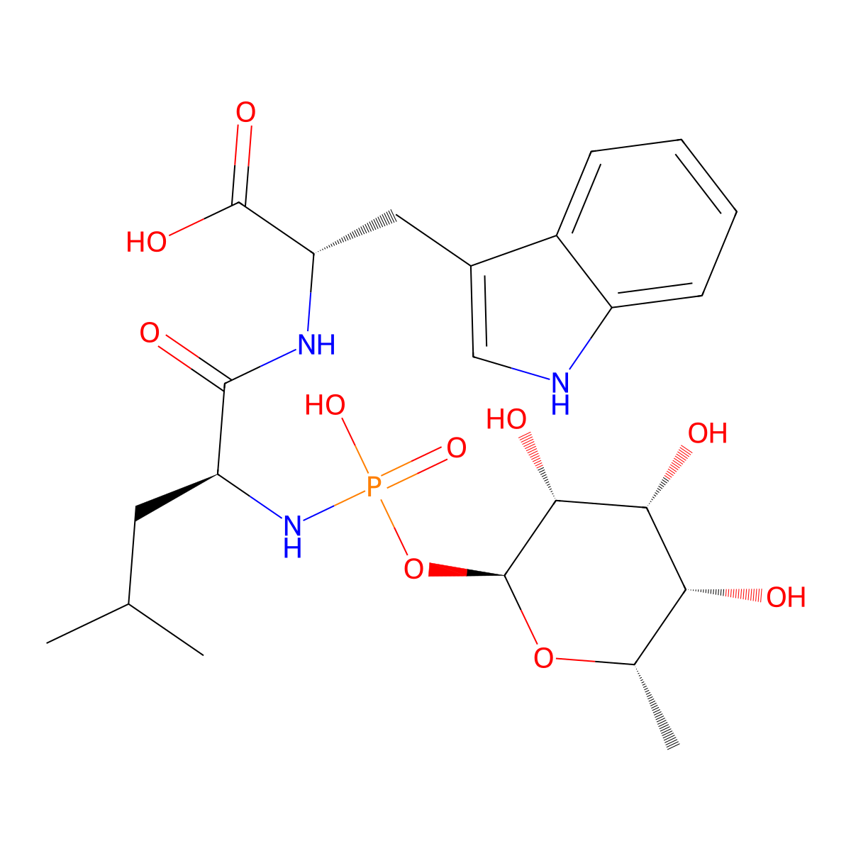 N-(((6-Deoxy-alpha-L-talopyranosyl)oxy)hydroxyphosphinyl)-L-leucyl-L-tryptophan molecular structure, CAS 84235-60-9