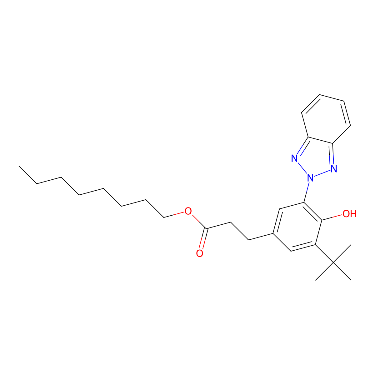 Octyl 3-(3-(2H-benzotriazol-2-yl)-5-tert-butyl-4-hydroxyphenyl)propanoate molecular structure, CAS 84268-23-5