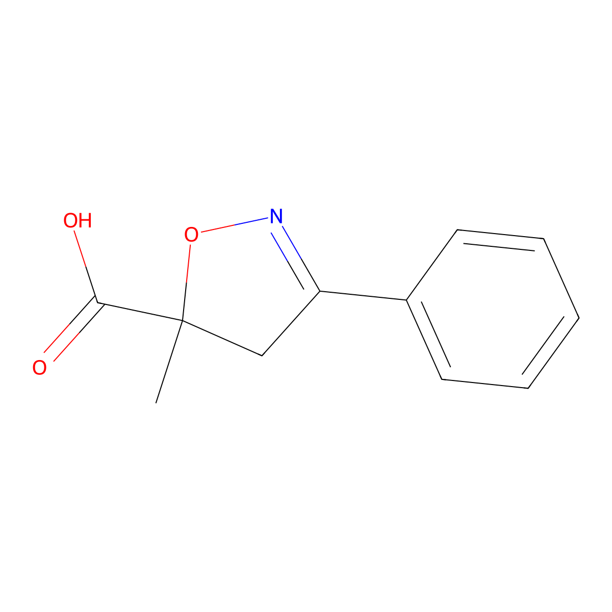 5-Methyl-3-phenyl-4,5-dihydro-1,2-oxazole-5-carboxylic acid molecular structure, CAS 842954-77-2