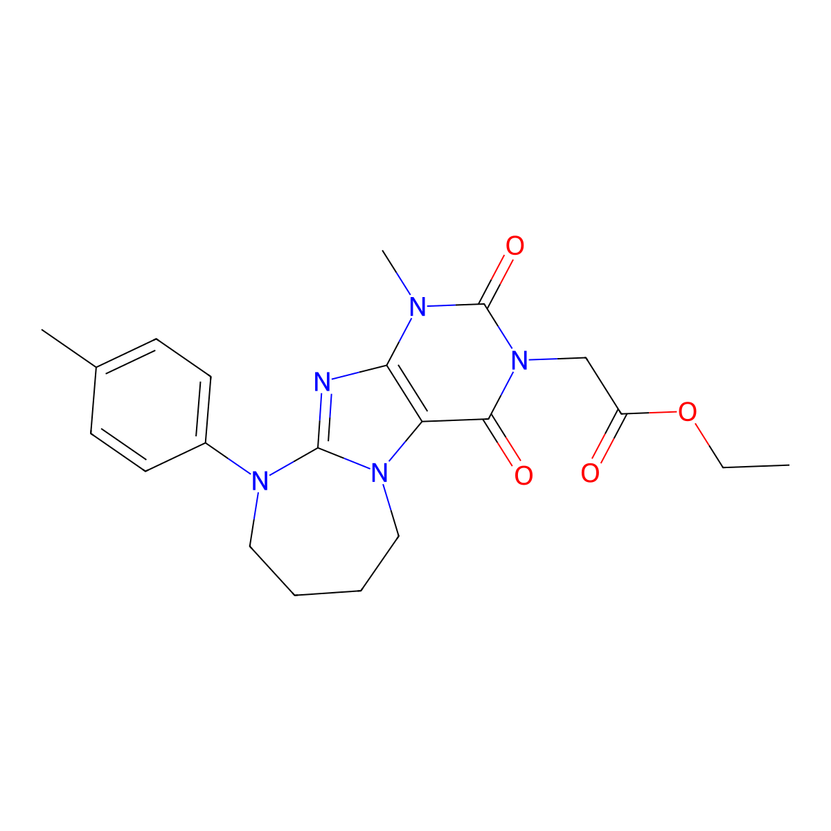 Ethyl 2-[1-methyl-10-(4-methylphenyl)-2,4-dioxo-6,7,8,9-tetrahydropurino[7,8-a][1,3]diazepin-3-yl]acetate molecular structure, CAS 842954-93-2