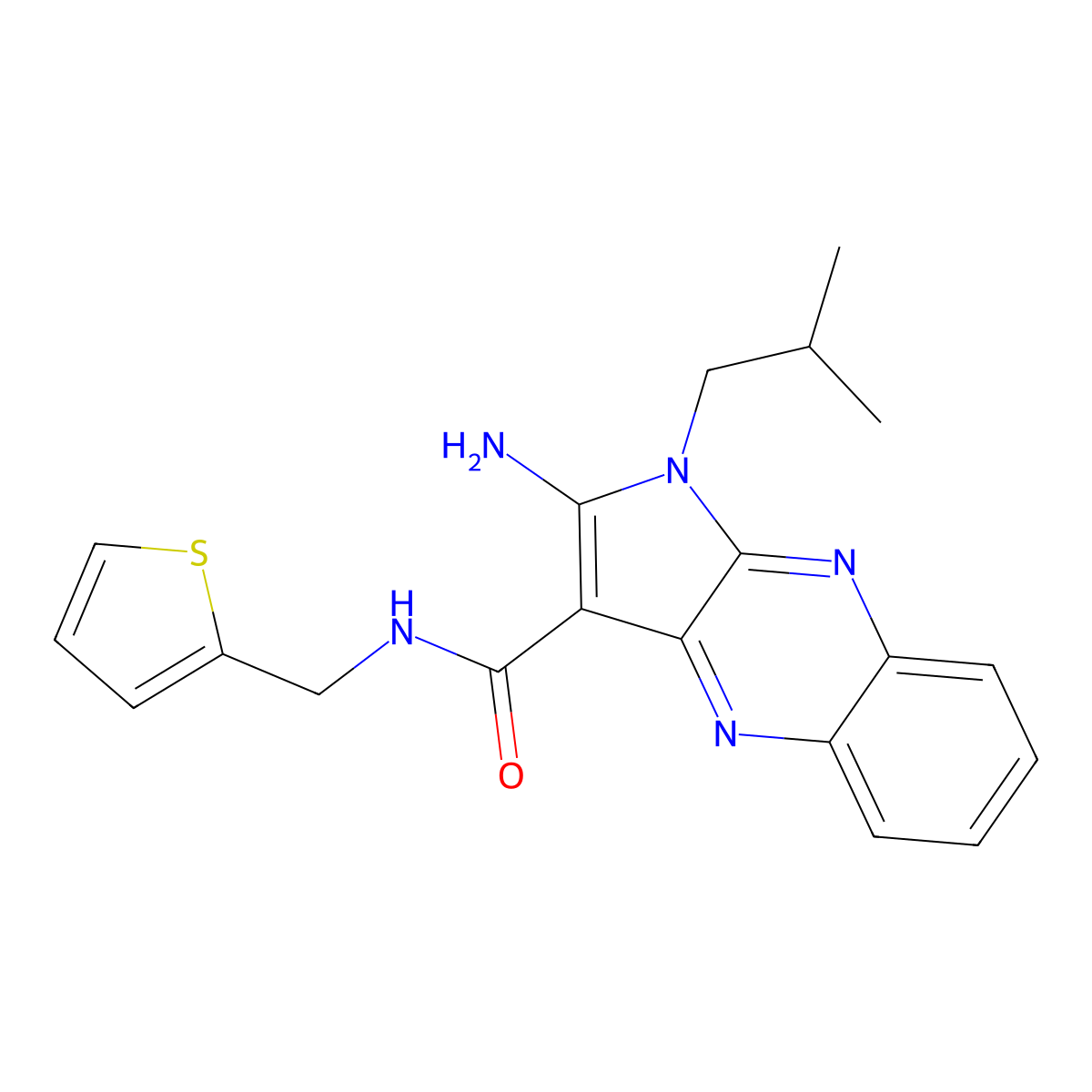 2-amino-1-(2-methylpropyl)-N-[(thiophen-2-yl)methyl]-1H-pyrrolo[2,3-b]quinoxaline-3-carboxamide molecular structure, CAS 842955-30-0