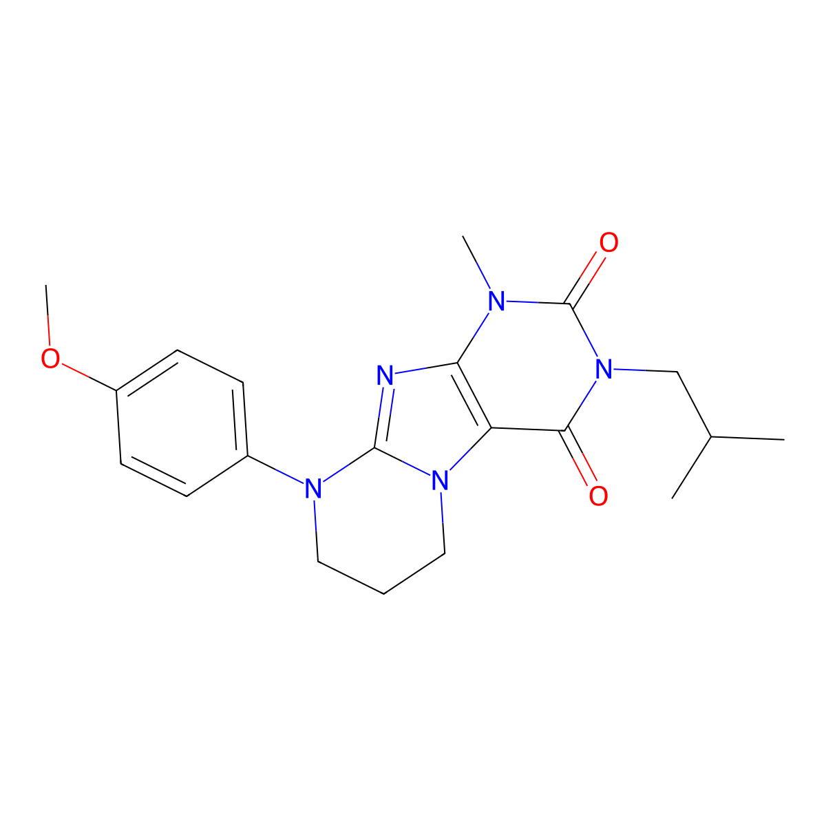 9-(4-methoxyphenyl)-1-methyl-3-(2-methylpropyl)-7,8-dihydro-6H-purino[7,8-a]pyrimidine-2,4-dione molecular structure, CAS 842955-75-3