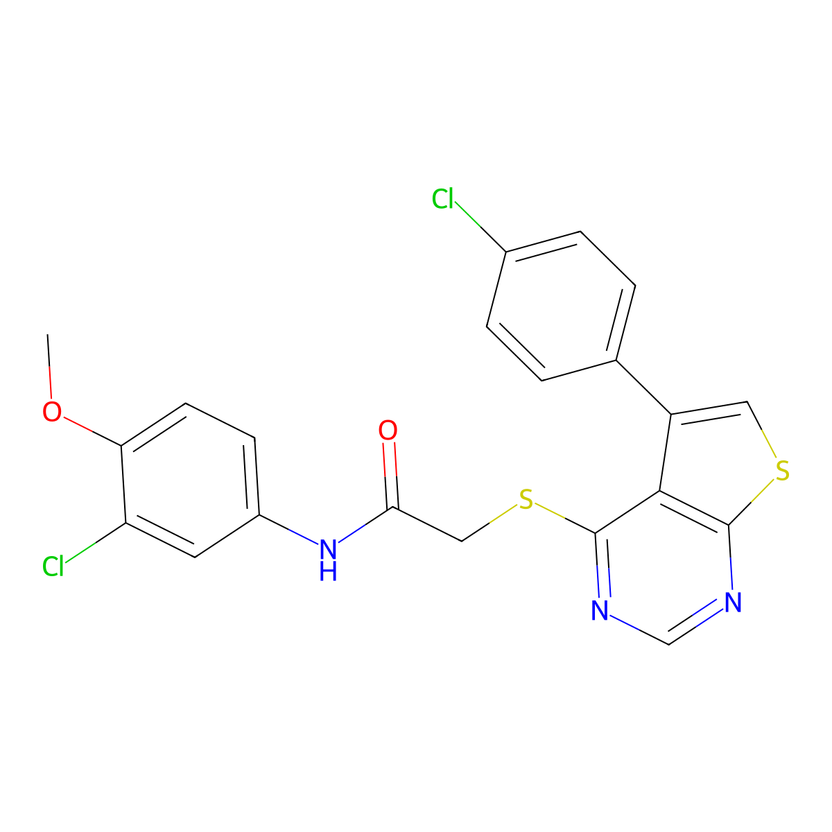 N-(3-chloro-4-methoxyphenyl)-2-{[5-(4-chlorophenyl)thieno[2,3-d]pyrimidin-4-yl]sulfanyl}acetamide molecular structure, CAS 842956-37-0