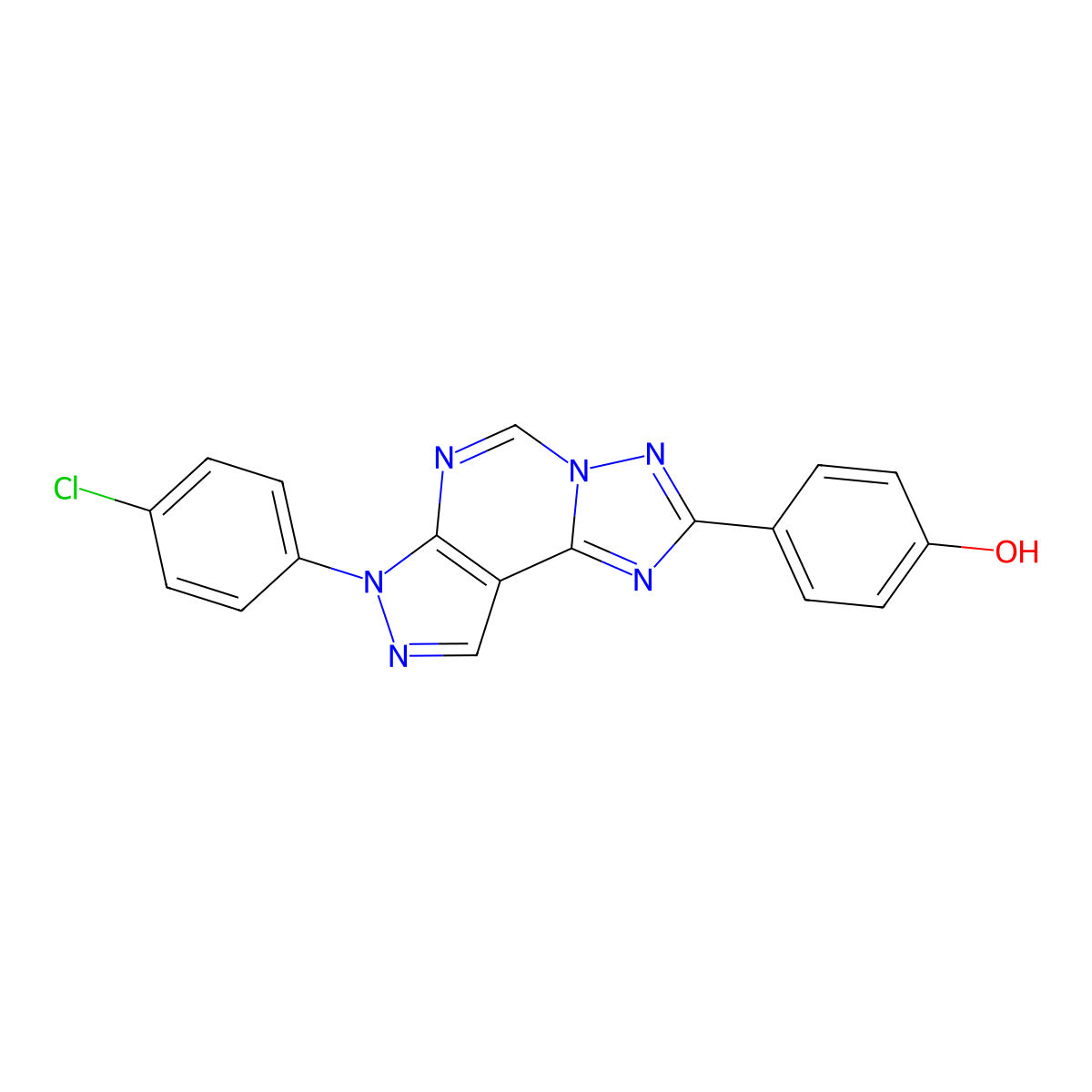 4-[7-(4-chlorophenyl)-7H-pyrazolo[4,3-e][1,2,4]triazolo[1,5-c]pyrimidin-2-yl]phenol molecular structure, CAS 842956-90-5