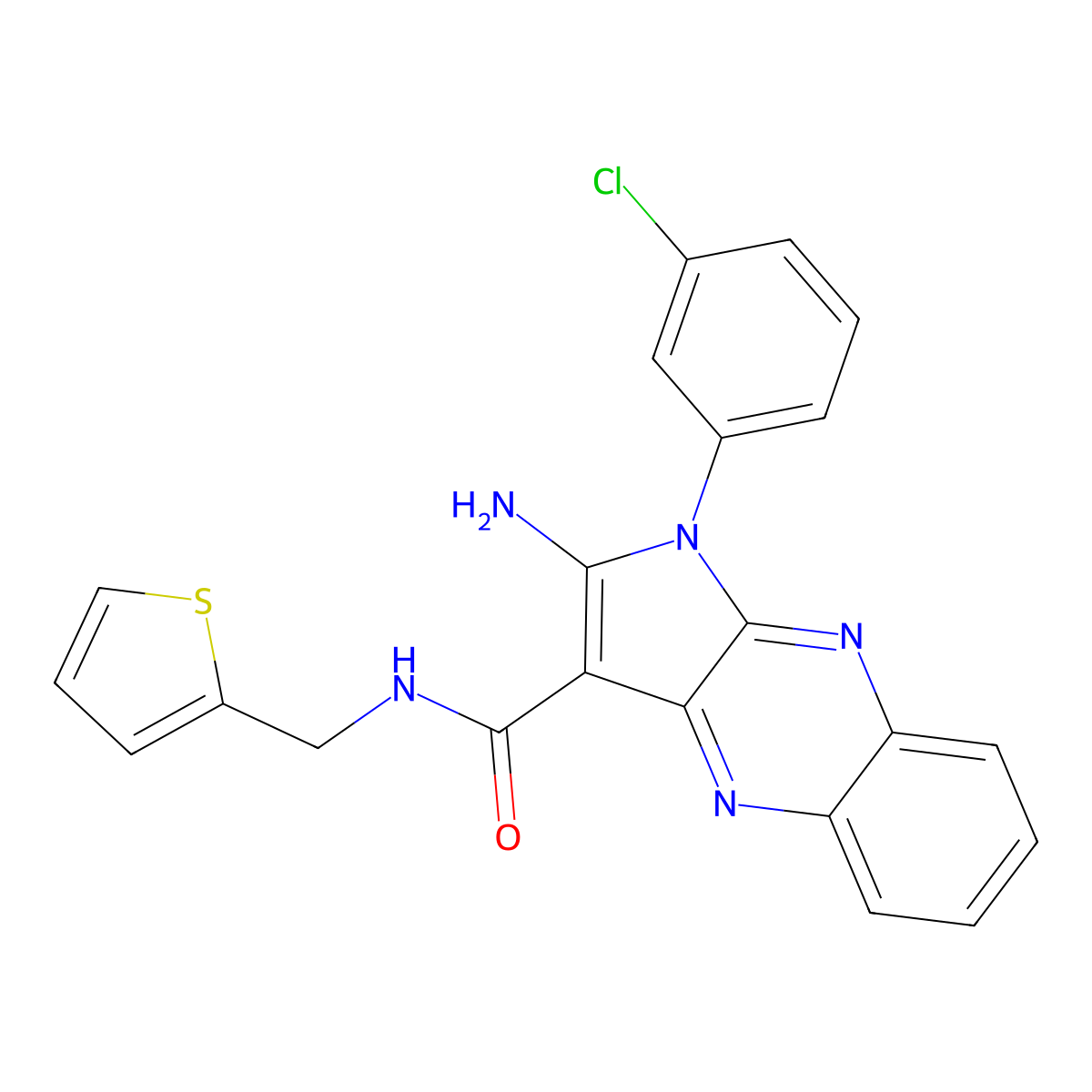 2-amino-1-(3-chlorophenyl)-N-(thiophen-2-ylmethyl)pyrrolo[3,2-b]quinoxaline-3-carboxamide molecular structure, CAS 842956-95-0