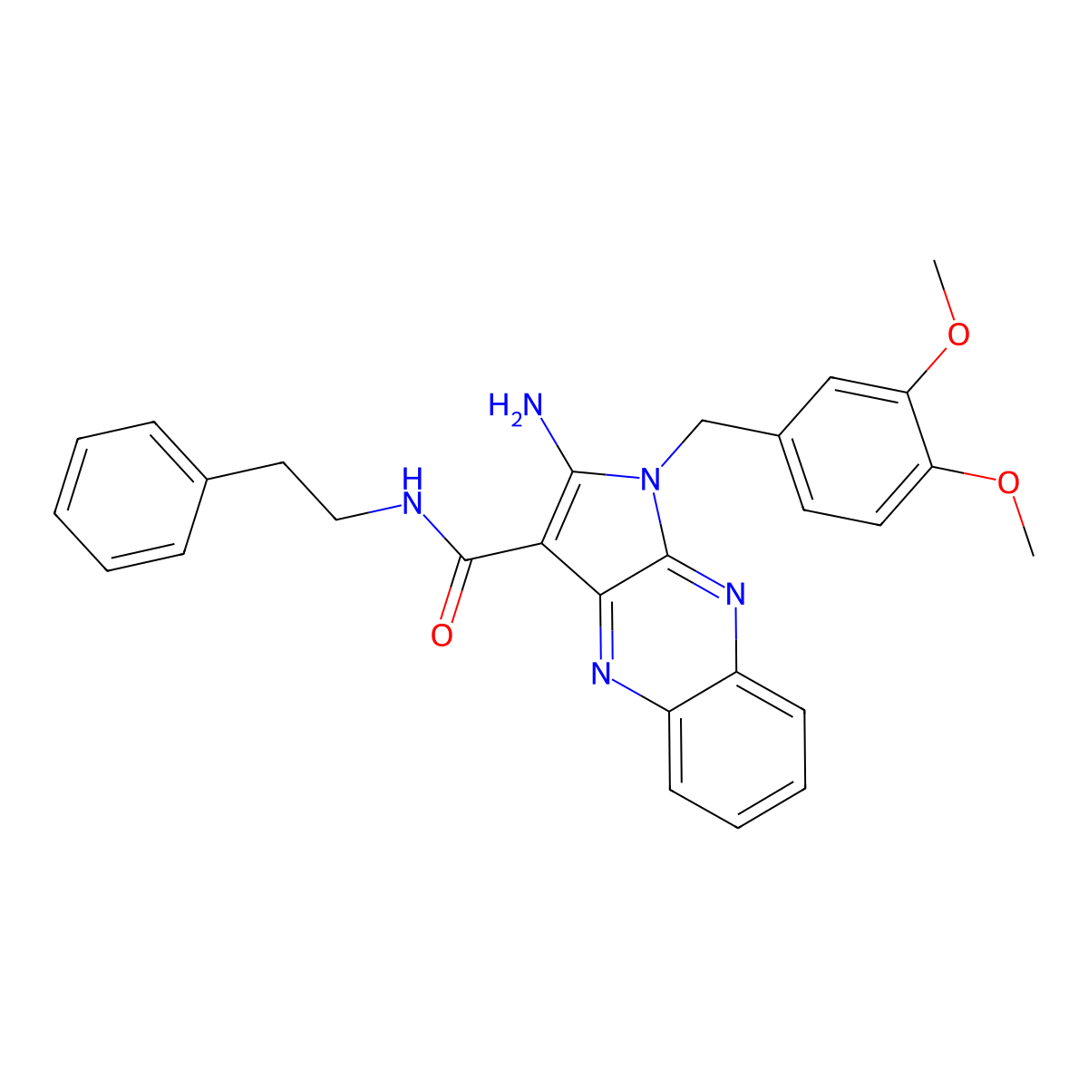 2-amino-1-(3,4-dimethoxybenzyl)-N-(2-phenylethyl)-1H-pyrrolo[2,3-b]quinoxaline-3-carboxamide molecular structure, CAS 842957-68-0