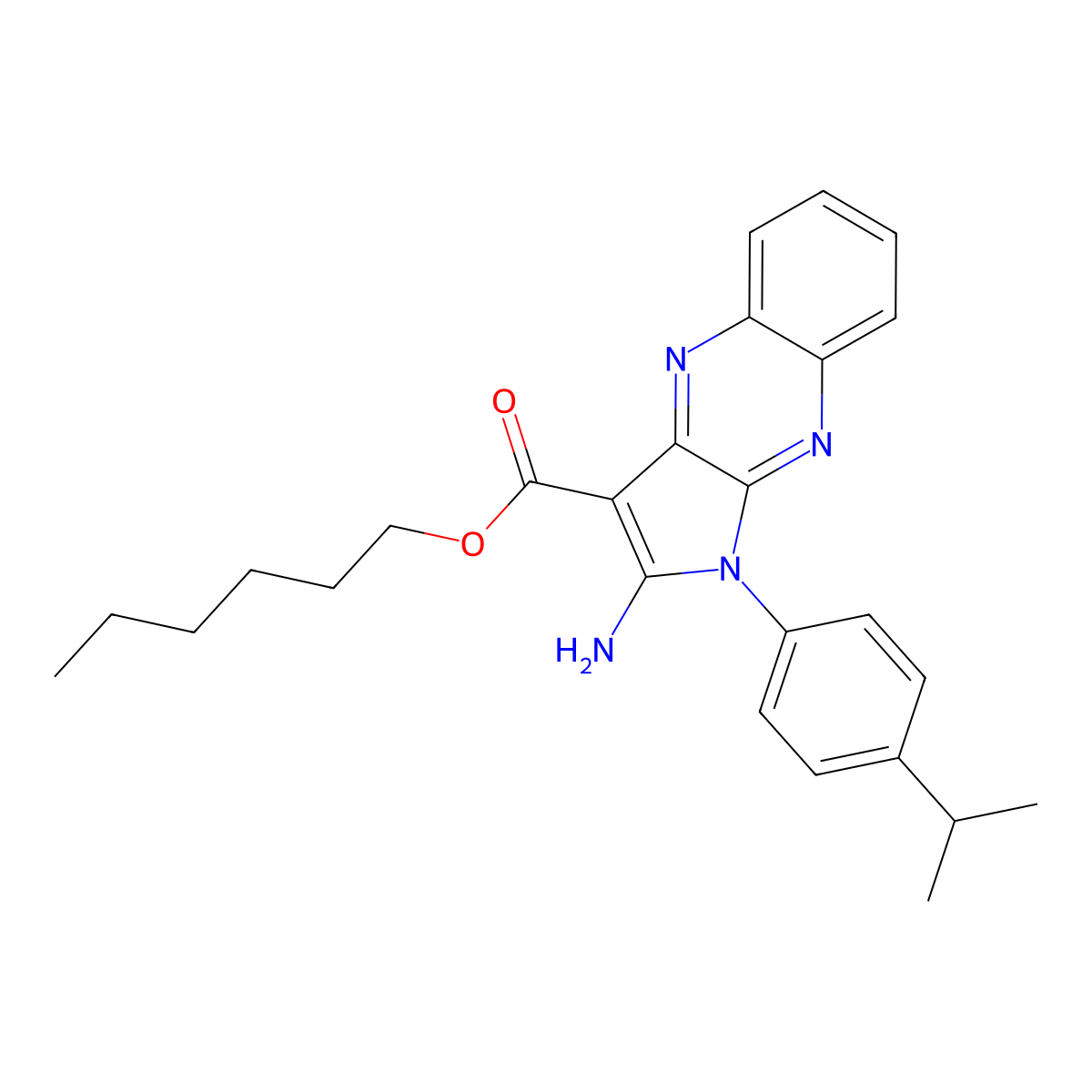 hexyl 2-amino-1-[4-(propan-2-yl)phenyl]-1H-pyrrolo[2,3-b]quinoxaline-3-carboxylate molecular structure, CAS 842958-31-0