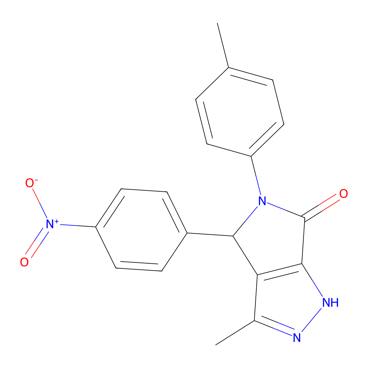 3-Methyl-5-(4-methylphenyl)-4-(4-nitrophenyl)-2,4-dihydropyrrolo[3,4-c]pyrazol-6-one molecular structure, CAS 842958-41-2