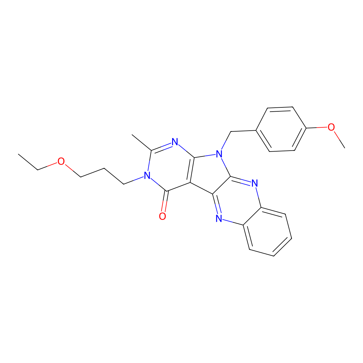 13-(3-Ethoxypropyl)-17-[(4-methoxyphenyl)methyl]-14-methyl-2,9,13,15,17-pentazatetracyclo[8.7.0.03,8.011,16]heptadeca-1,3,5,7,9,11(16),14-heptaen-12-one molecular structure, CAS 842958-55-8