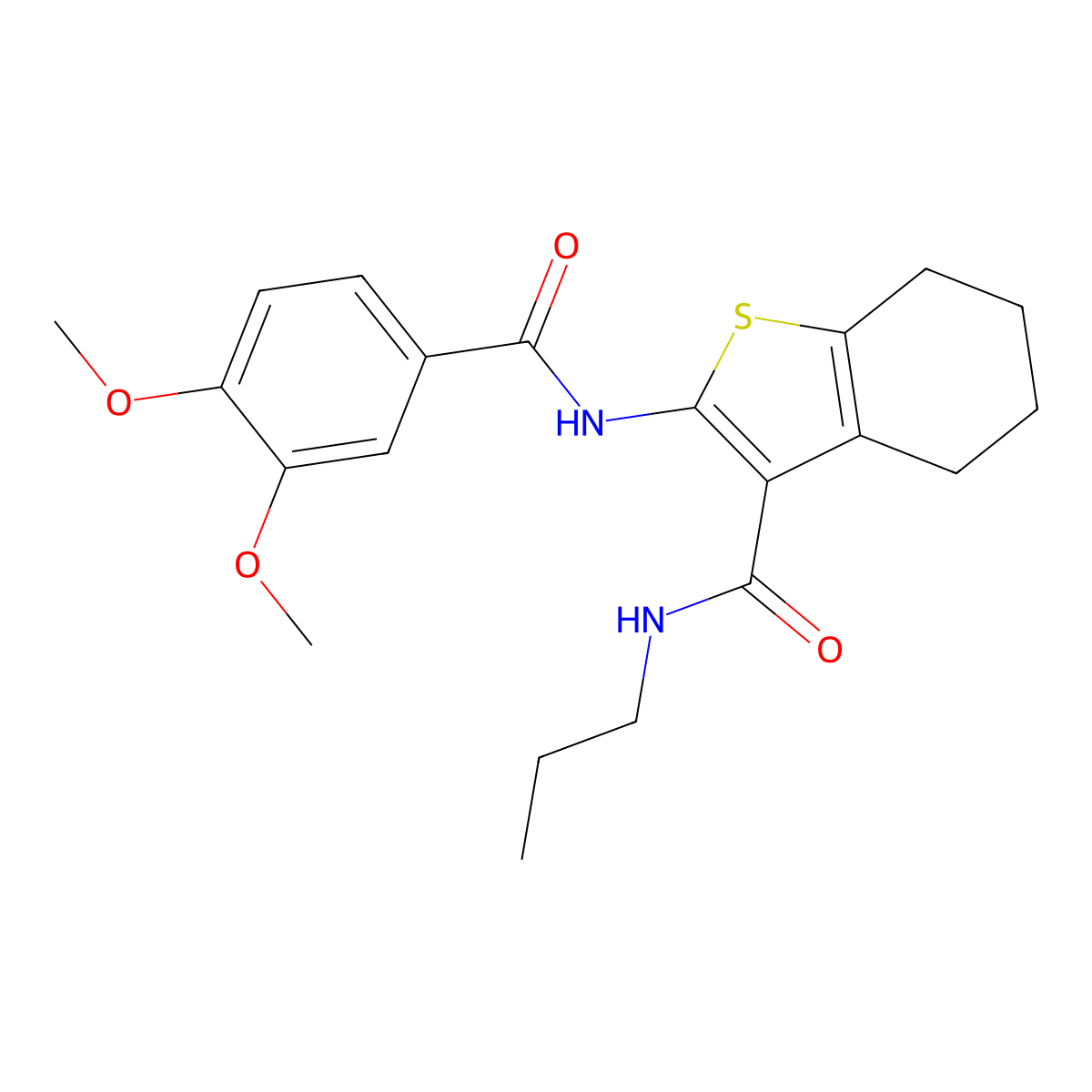 2-(3,4-dimethoxybenzamido)-N-propyl-4,5,6,7-tetrahydro-1-benzothiophene-3-carboxamide molecular structure, CAS 842958-87-6