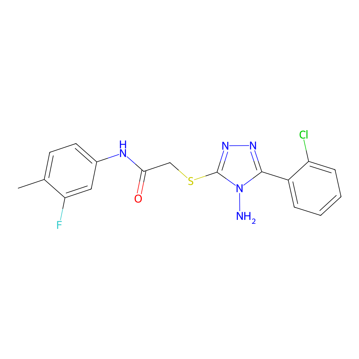 2-[4-amino-5-(2-chlorophenyl)(1,2,4-triazol-3-ylthio)]-N-(3-fluoro-4-methylphe nyl)acetamide molecular structure, CAS 842959-08-4